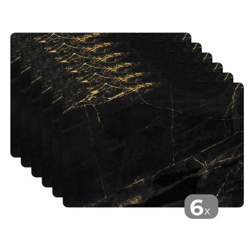 Platzset, »Marmor - Schwarz - Gold - Chic«, MuchoWow, (6-St), Tischset Platzset Platzdeckchen Abwischbar