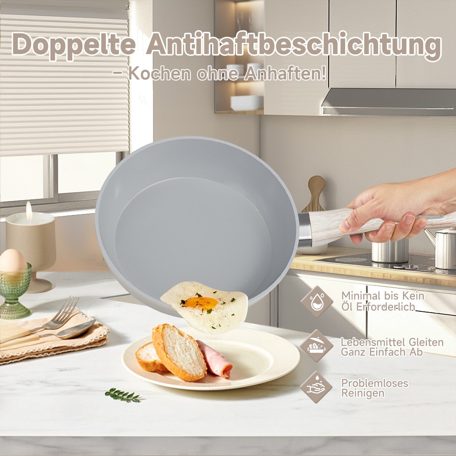 HOMELUX Pfannen-Set Pfanne 20/24/28 cm, 3tlg Bratpfanne, Pfanne Induktion, Aluminium (3-tlg., Pfannenset), Indukion