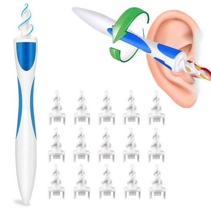 Housruse Ohrenreiniger Ohrenschmalz Entferner Ohrenreiniger Q grips Ohrenreiniger Upgraded 360 Grad Spirale Silikon Ohrreiniger Ohrreiniger für Erwachsene mit 16 abwaschbaren Ersatzköpfen für Kinder und Erwachsene