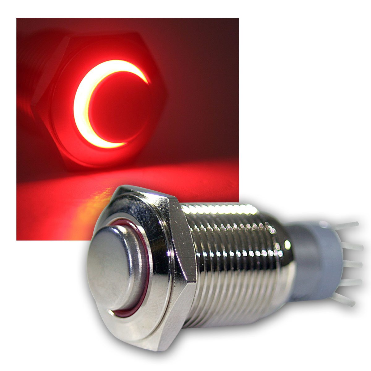 Blanko Schalter Druck-Schalter Metall, 230V/3A, Beleuchtung Rot