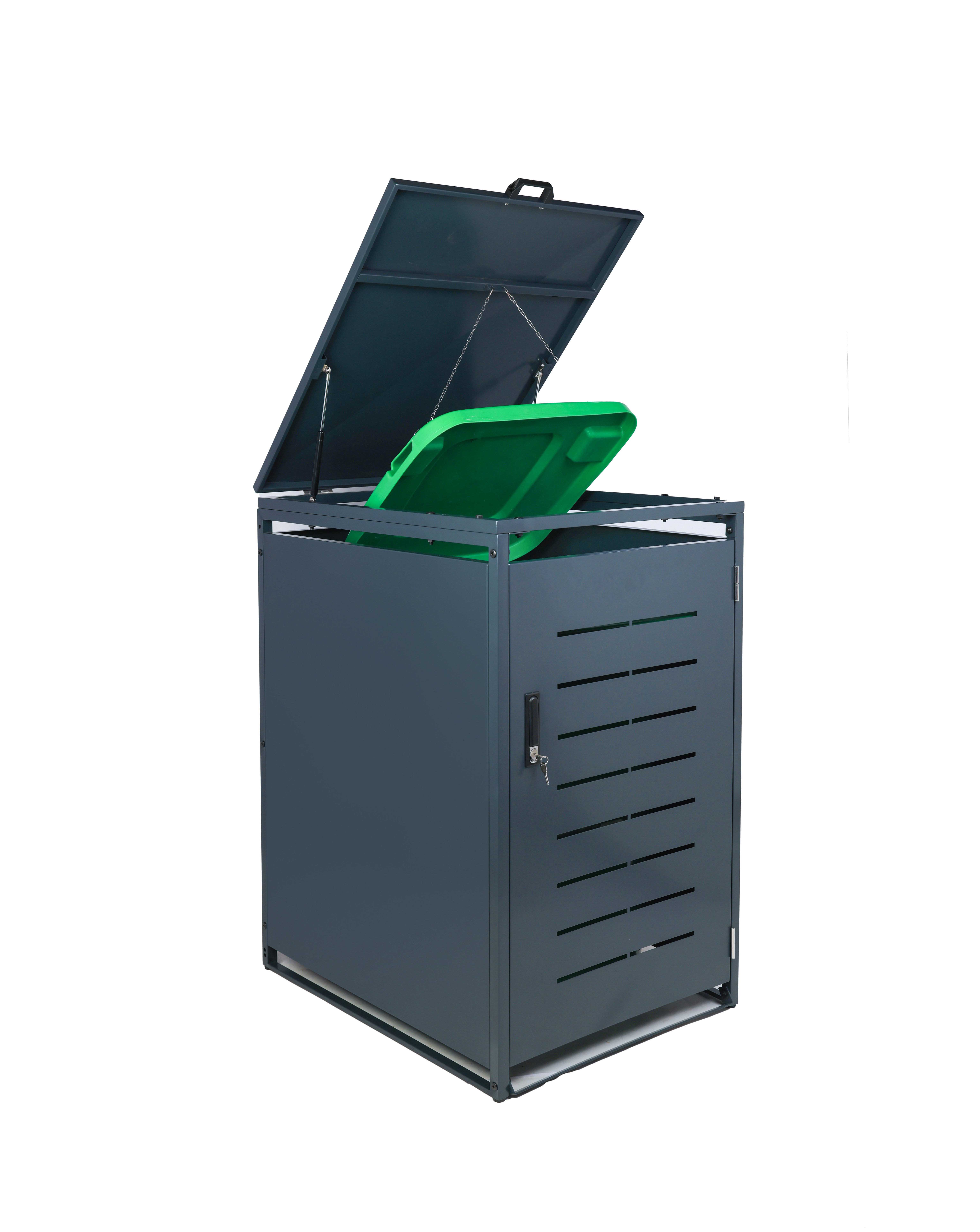 SCHULTE Regalwelt Mülltonnenbox Premium anthrazit, modular erweiterbar, mit Schloss & Gasdruckfedern, inkl. Bodenanker, modular erweiterbar