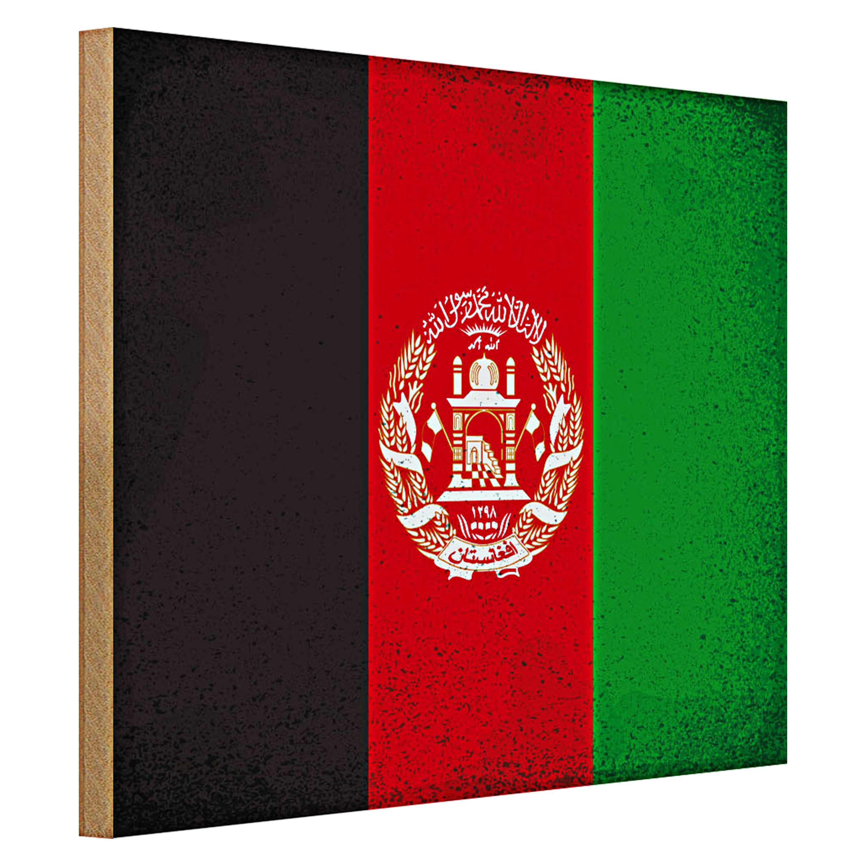 Roomando Holzbild Flagge Afghanistan 40x30cm Afghanistan Vintage