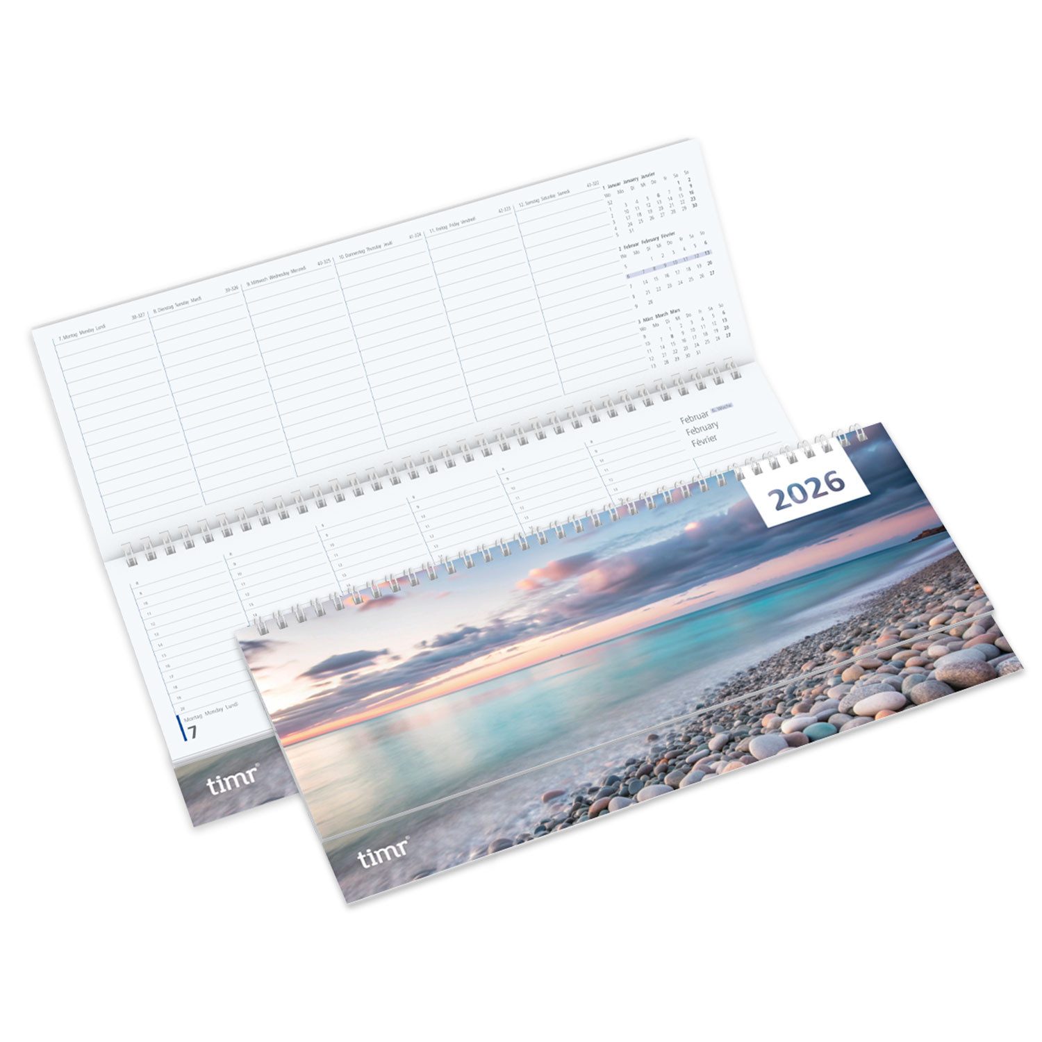 Timr Настольный календарь Настольный календарь 2026 quer - 1 Woche auf 2 Seiten D - GB - F I tr364