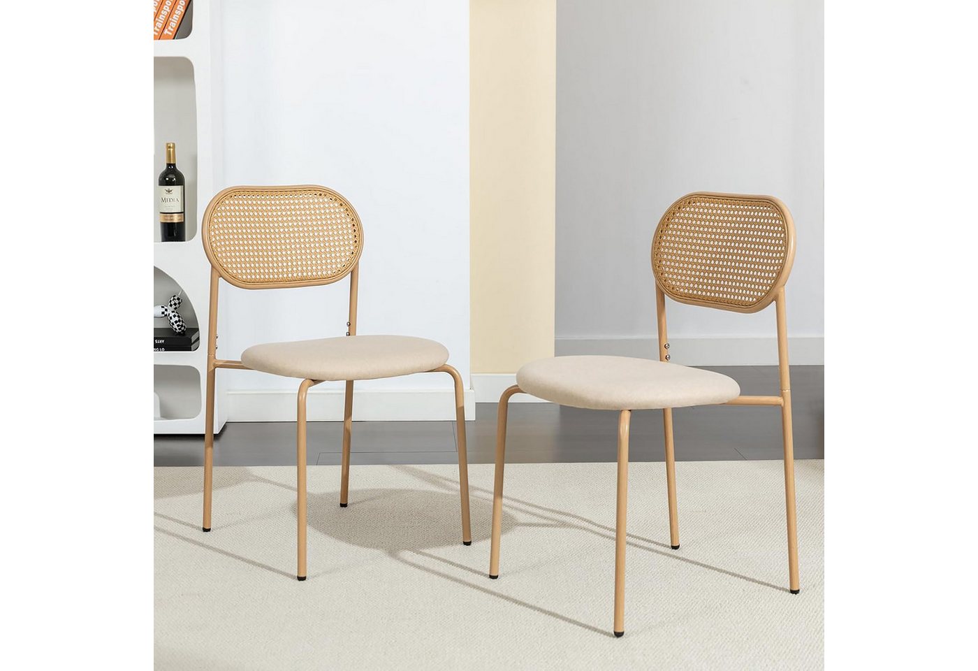Furnishings Home Rattanstuhl 4-Fußstuhl Polsterstühle Esszimmerstuhl (2 tlg., 2 St), Polsterstühle, Metallbeine, Höhe 80.5 cm, Tragkraft 150kg