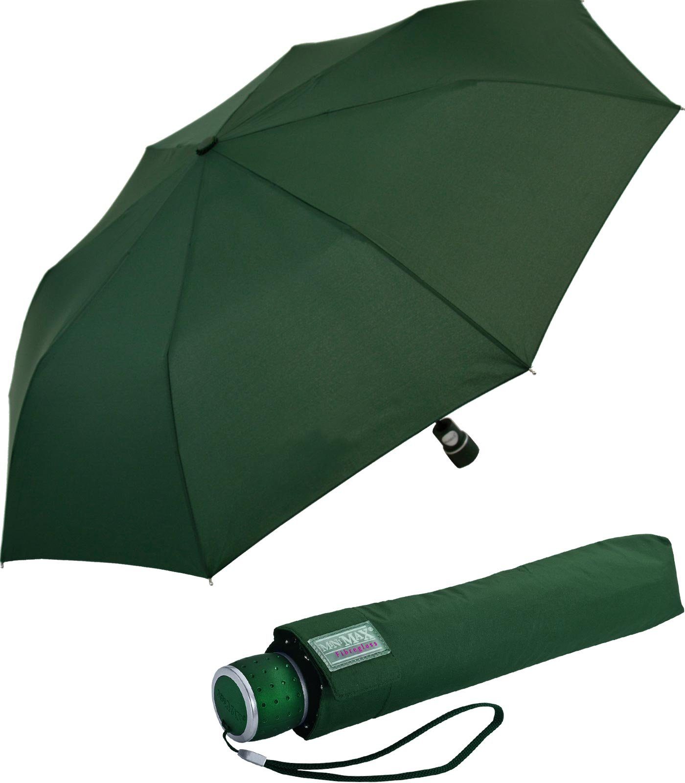 Impliva Taschenregenschirm miniMAX® mit Auf-Automatik windsicher uni, der zuverlässige Begleiter dunkelgrün