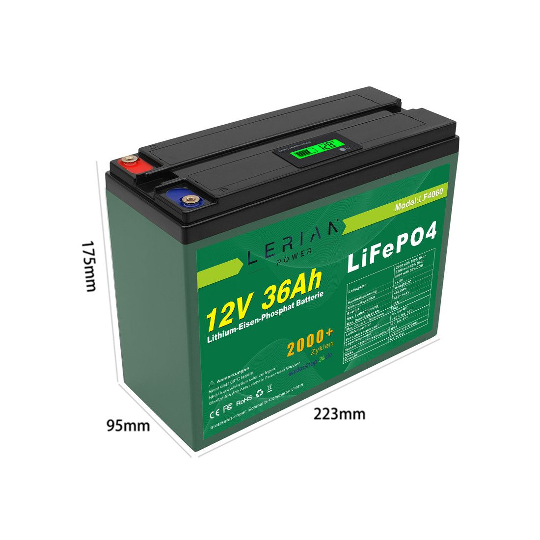 LERIAN POWER LiFePO4 Akku 12V 36Ah 30A LFP Batterie für Camping Boot Solar Akku
