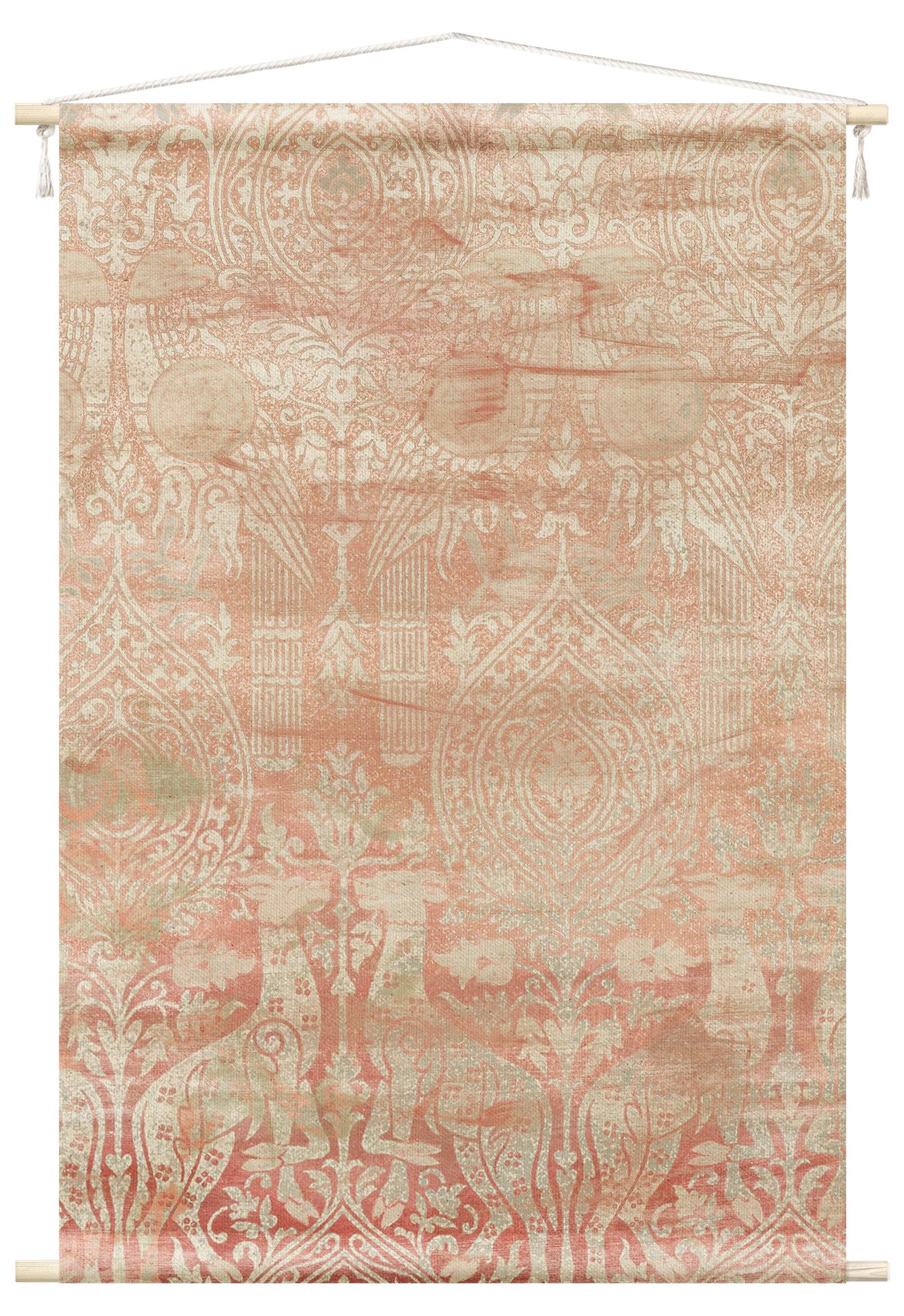 Bilderdepot24 Wandteppich modern Muster Ornamente Orientalisch Shabby rosa, rechteckig, Höhe: 2.6 mm, großes Wandbild aus Natur-Baumwolle Wandbehang Stoffbild Tuch Wollseil