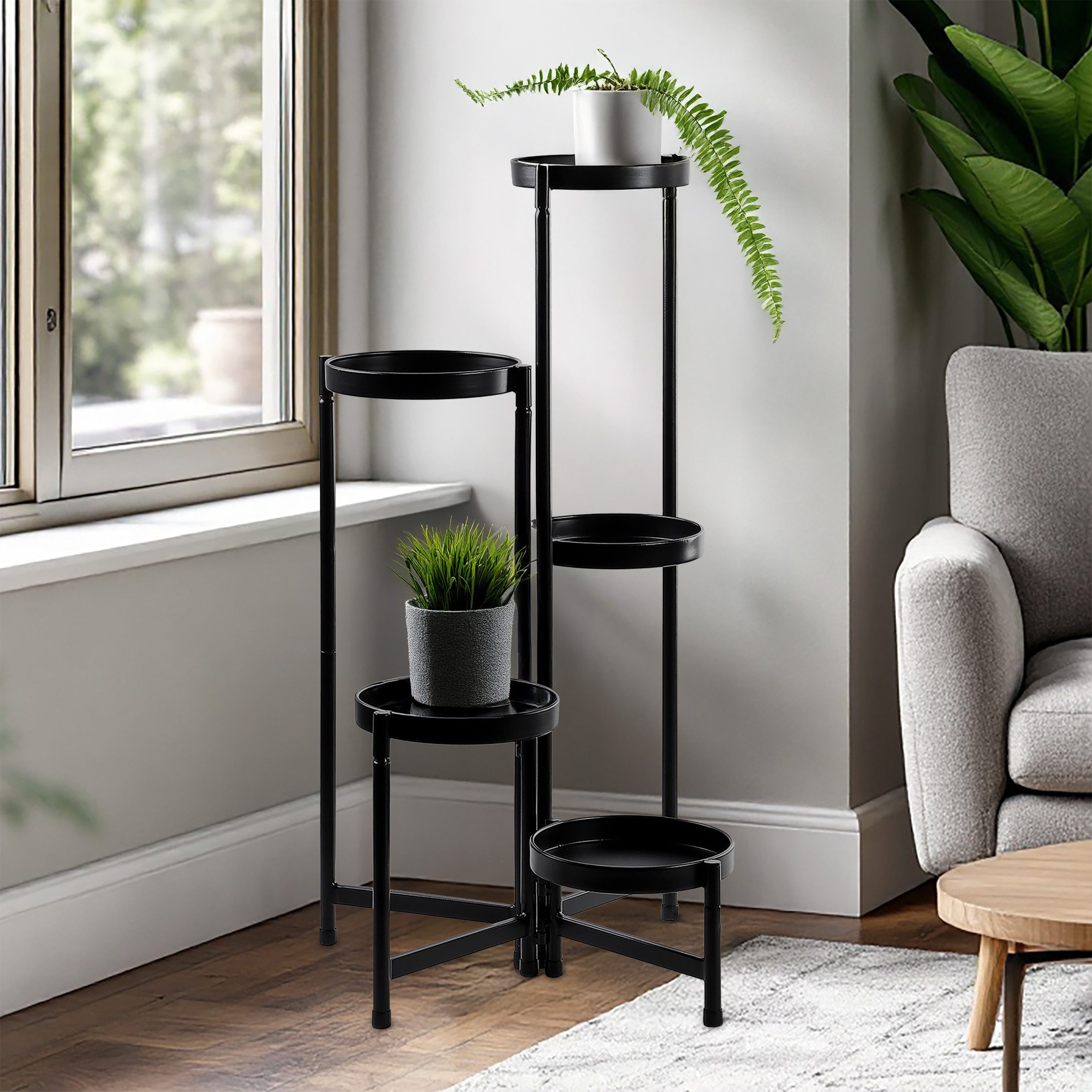 Spetebo Blumenständer Metall Pflanzenständer mit 5 Etagen - 80 x 47 cm (Anzahl, 1 St., Stück), zum Ausklappen