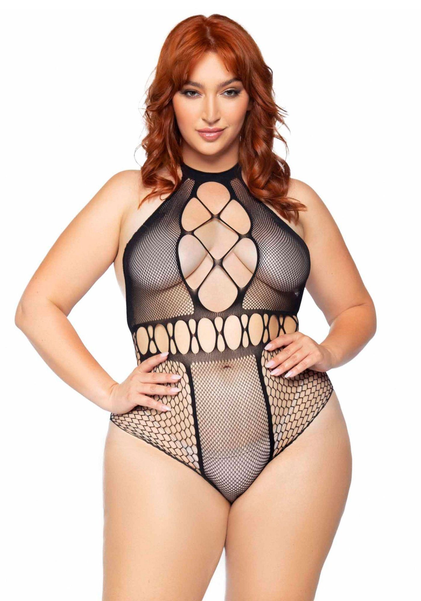 Stringbody Netz-Body Plus Size - schwarz