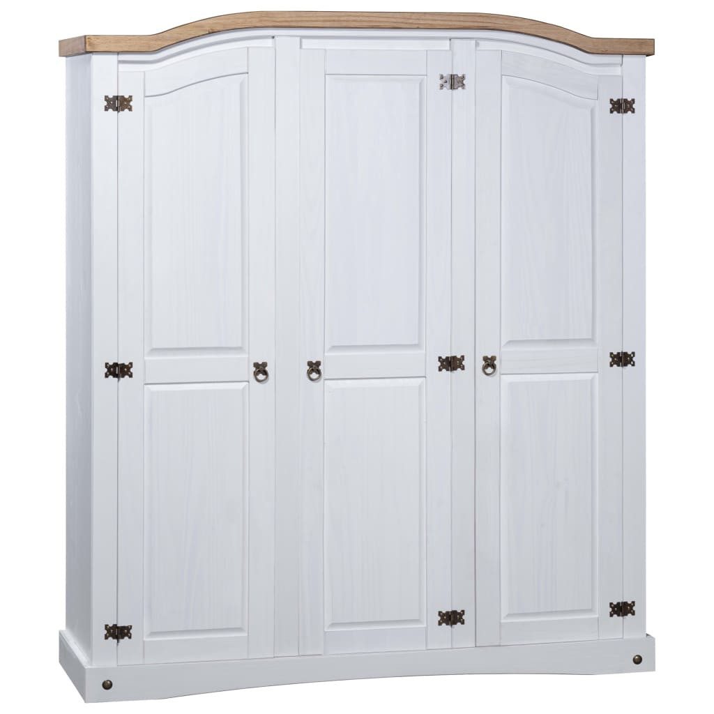 vidaXL Kleiderschrank NA Kleiderschrank Mexiko-Stil Kiefernholz 3 Türen Weiß