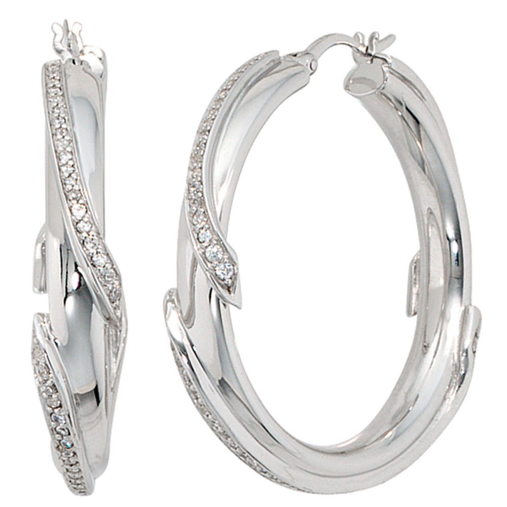 Paar Creolen Creolen, 37.3mm, 925 Silber mit Zirkonia