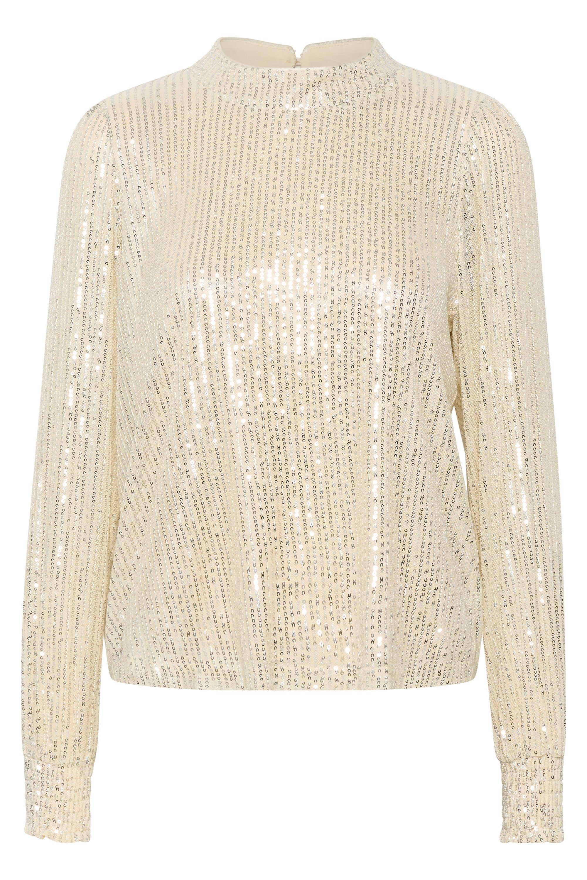 KAFFE Langarmbluse KAbolette Sequin Blouse Sand Dollar/Silver Sequins