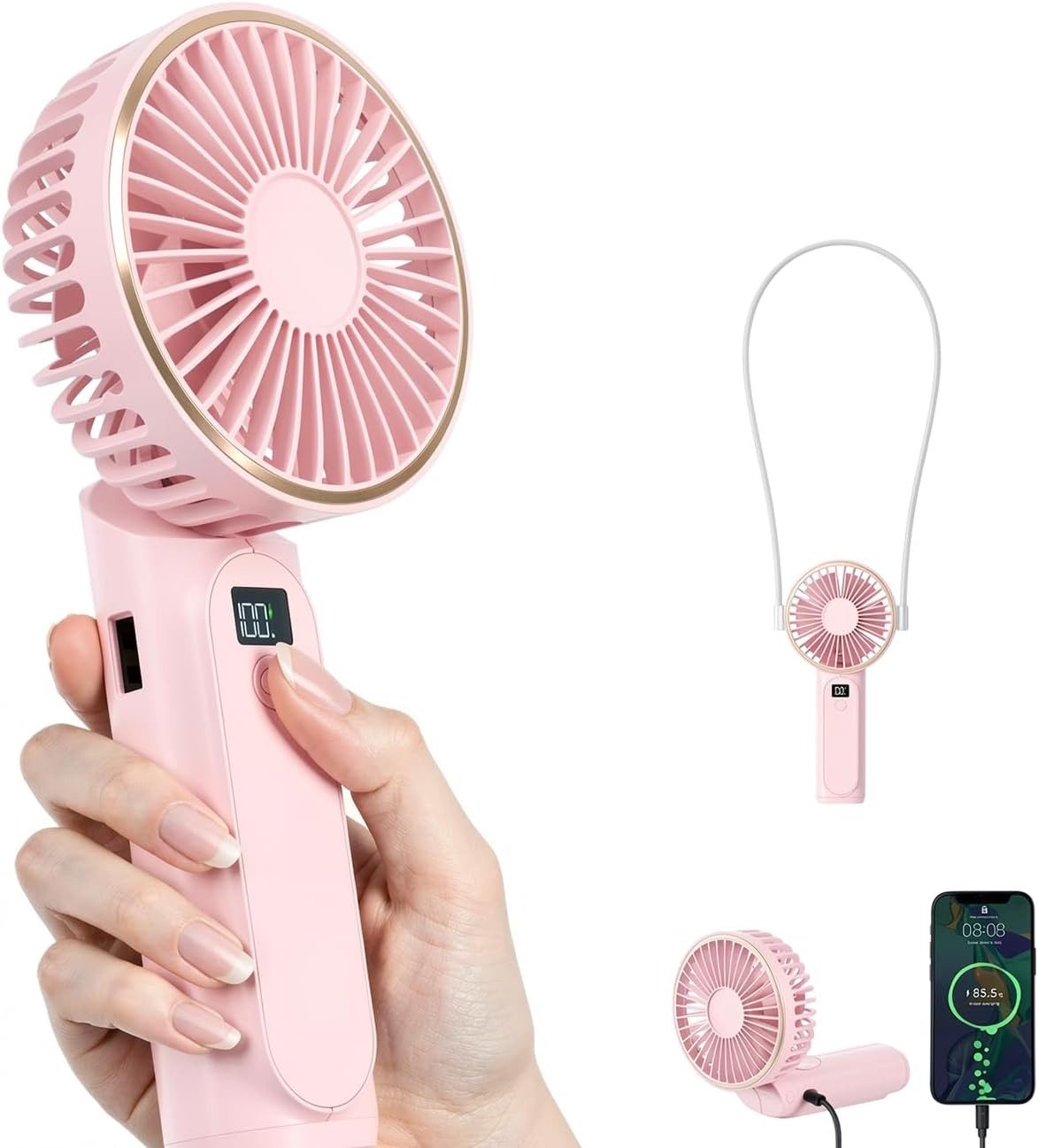 FELIXLEO Tischventilator Mini Ventilator 4000mAh LED Display 6 Stufen Klappbar USB