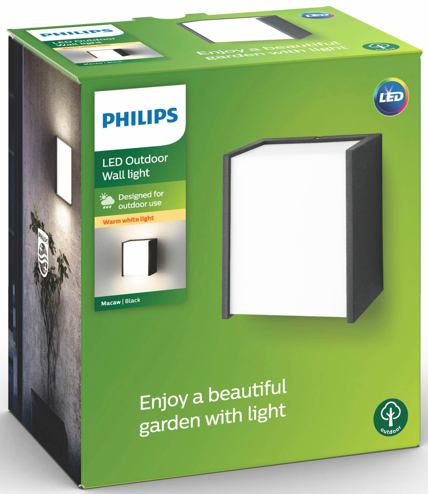 Philips LED Außen-Wandleuchte myGarden Macaw, 350lm, Schwarz, LED fest integriert, Warmweiß