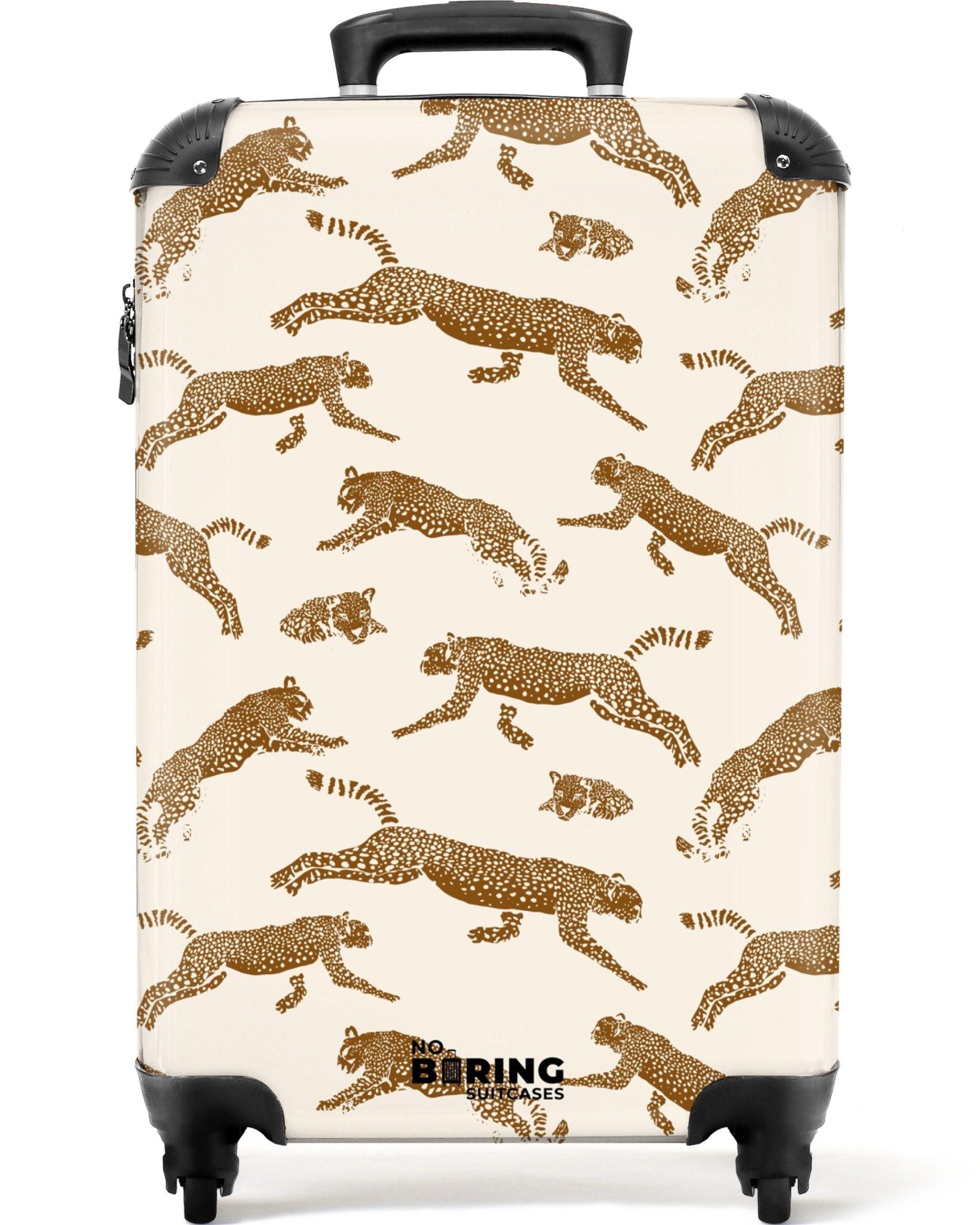 NoBoringSuitcases.com© Hartschalen-Trolley Beige mit Panther 55x35x20cm, günstig online kaufen