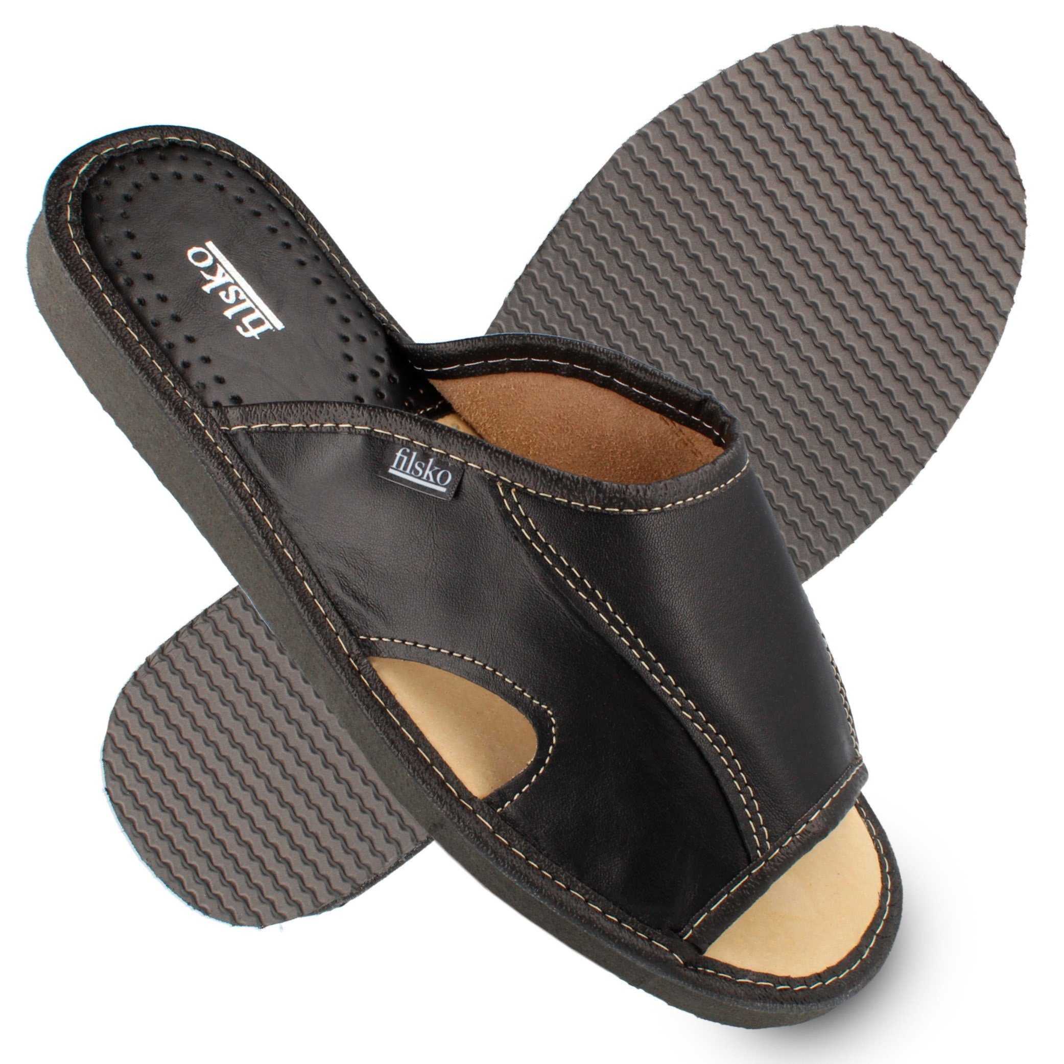 filsko Bleik offene Leder Herren Hausschuh Premium EVA-Sohle