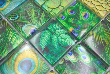 Mosani Mosaikfliesen Mosaikfliese Glasmosaik Pfau Kiwi gelb grün