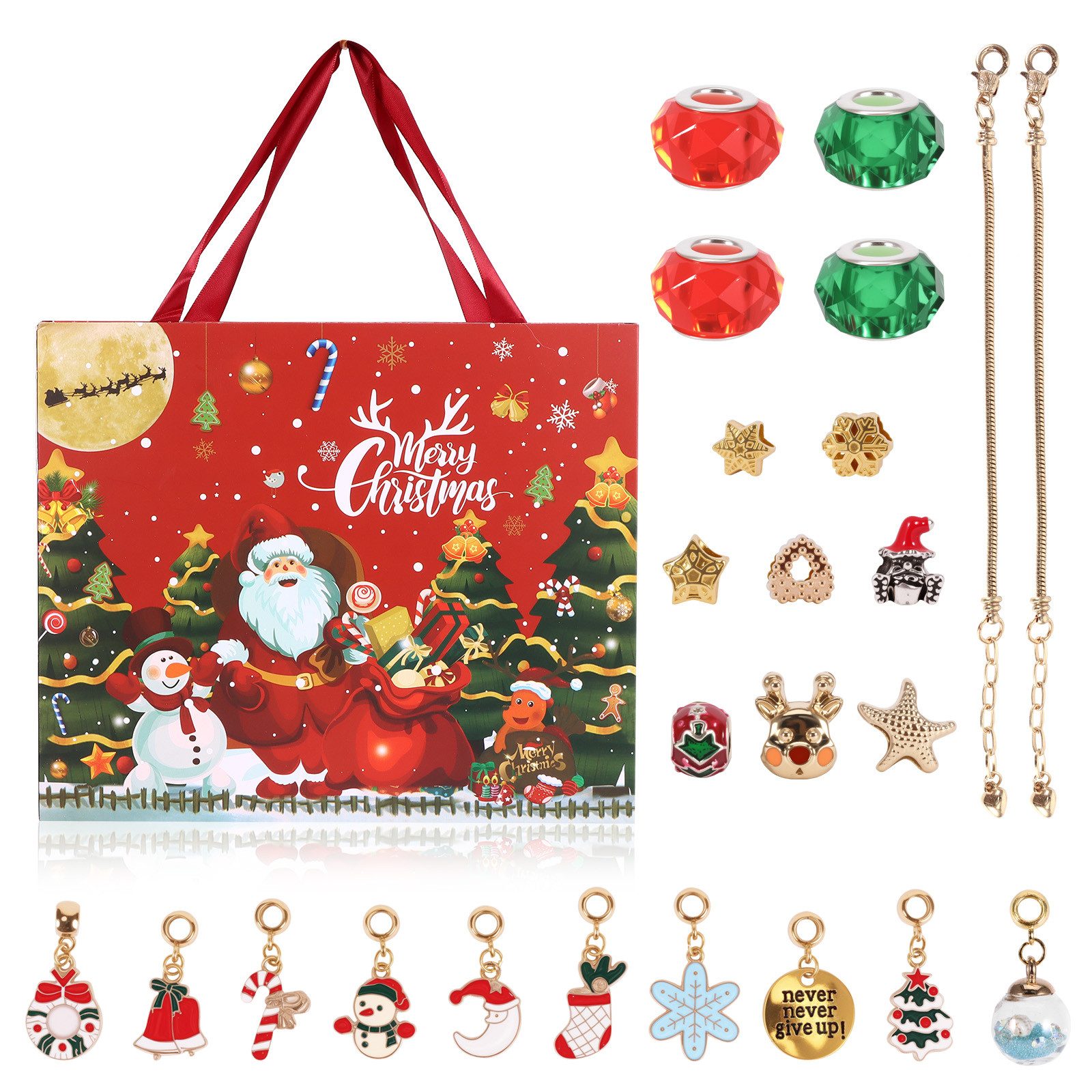 BlingBin Adventskalender Weihnachtsab Adventskalender Mädchen Armbänder machen Kit (1er Set, 24-tlg), 24 Tage Weihnachten Countdown Kalender DIY Charm Brazeletts Kits
