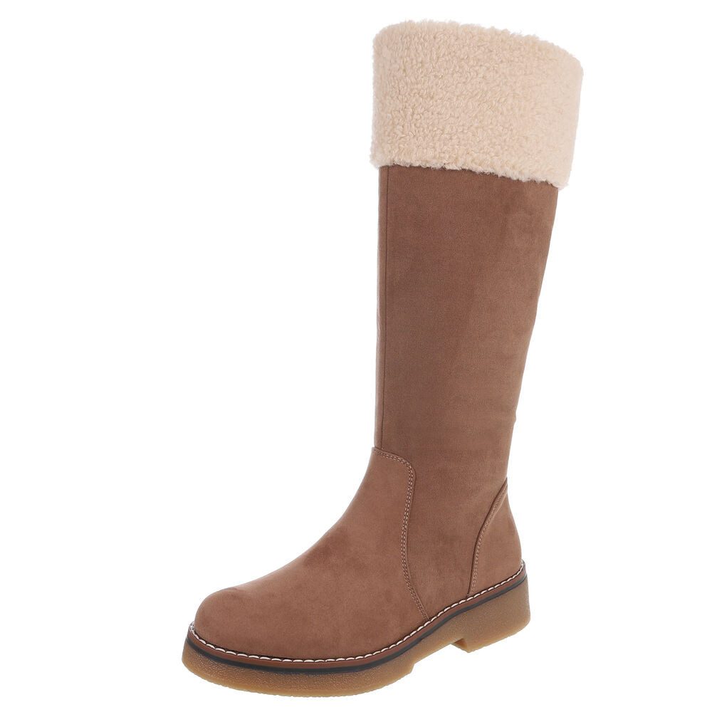 Ital-Design Kniehohe Damenstiefel mit kuscheligem Bund für Winter Сапоги (90542736) Blockabsatz Flache Сапоги in Braun