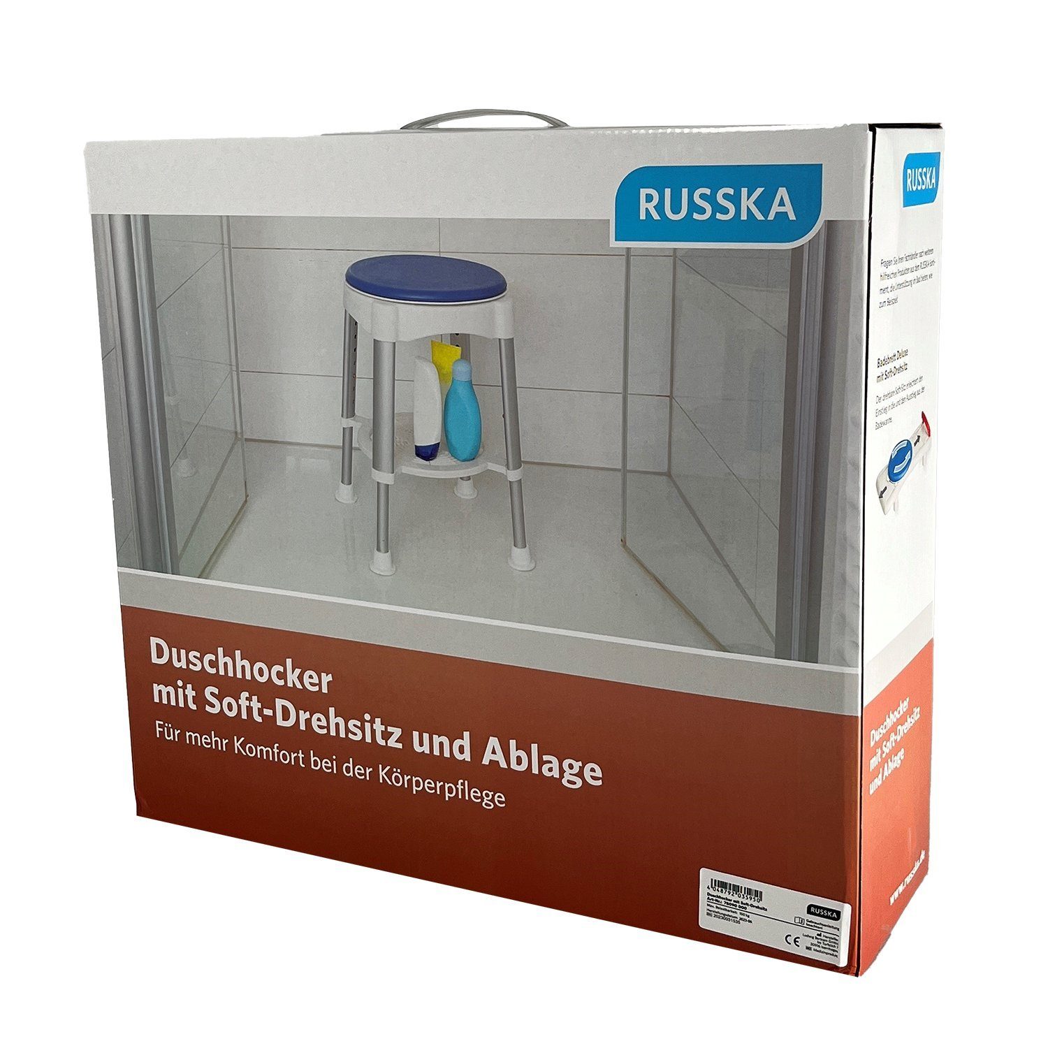 RUSSKA Duschhocker Russka Duschhocker mit Soft-Drehsitz und Ablage weiß