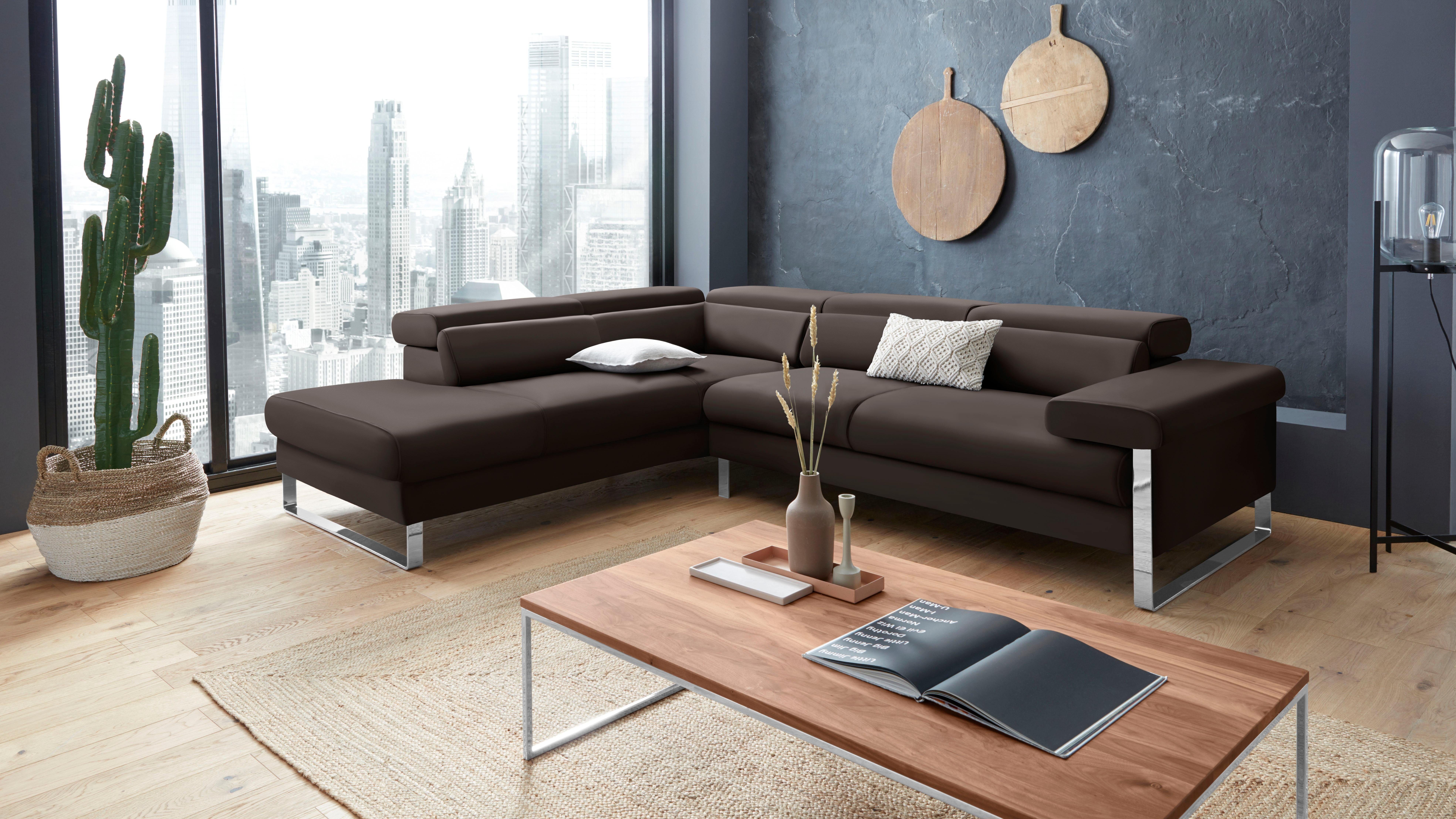 W.SCHILLIG Ecksofa finn, toller Sitzkomfort, L-Form, hochwertige Verarbeitungsdetails, German Design Award 2016, Fußgestell Chrom glänzend, Breite 281 cm
