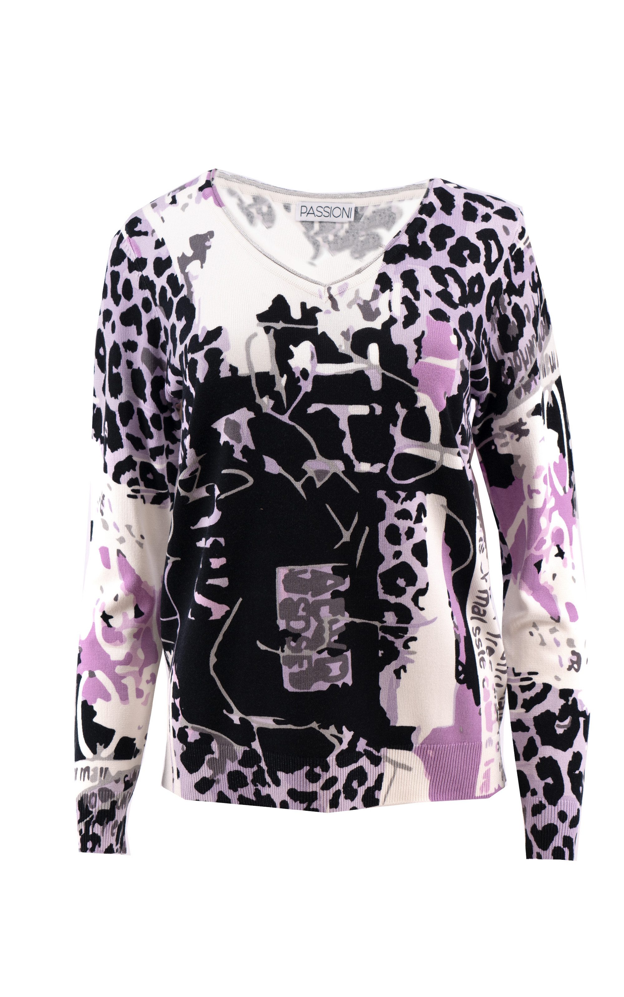 Passioni Strickpullover mit abstraktem Leoparden Muster