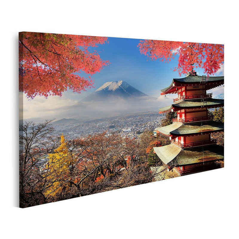 islandburner Leinwandbild Bild auf Leinwand Berg Fuji mit Herbstfarben in Japan Wandbild Poster