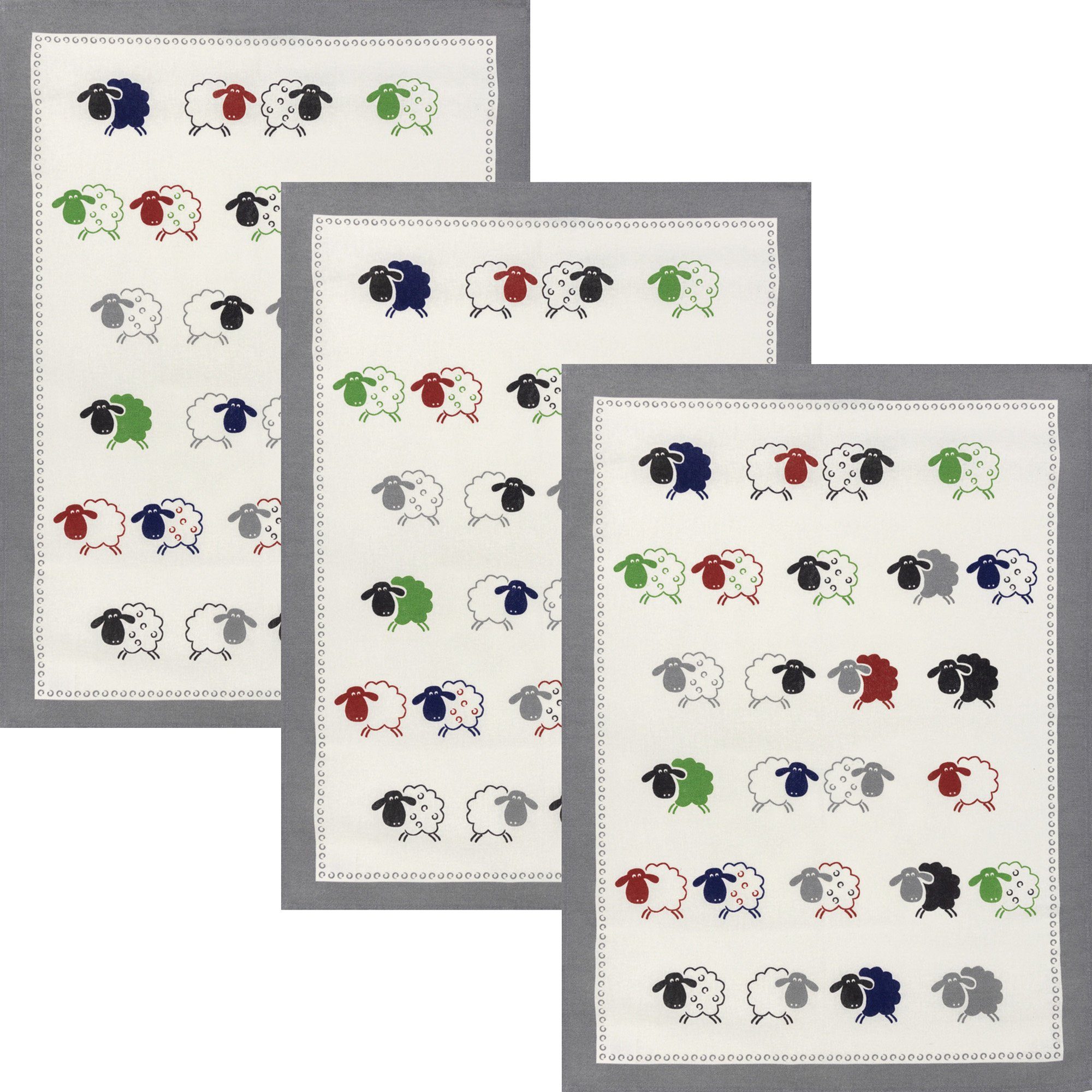 Kracht Geschirrtuch Geschirrtuch "Schäfchen" 3er-Pack, Halbleinen Motiv günstig online kaufen