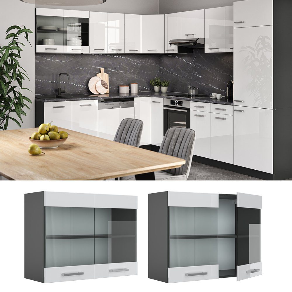 Vicco Glashängeschrank R-Line, Weiß Hochglanz/Anthrazit, 80 günstig online kaufen