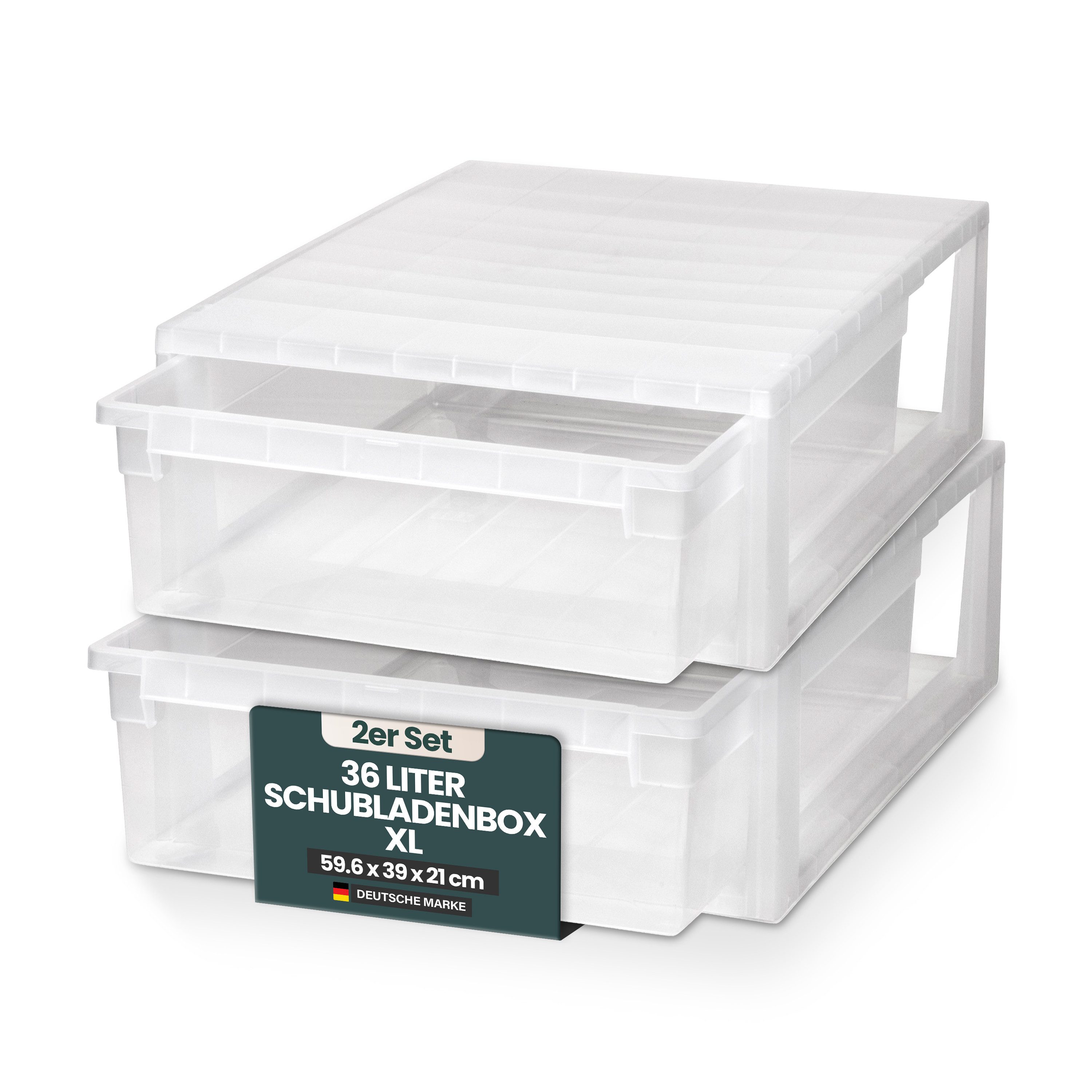 KreLeo Schubladenbox Set: 2 x Größe XL, in Transparent, 36 Liter Volumen