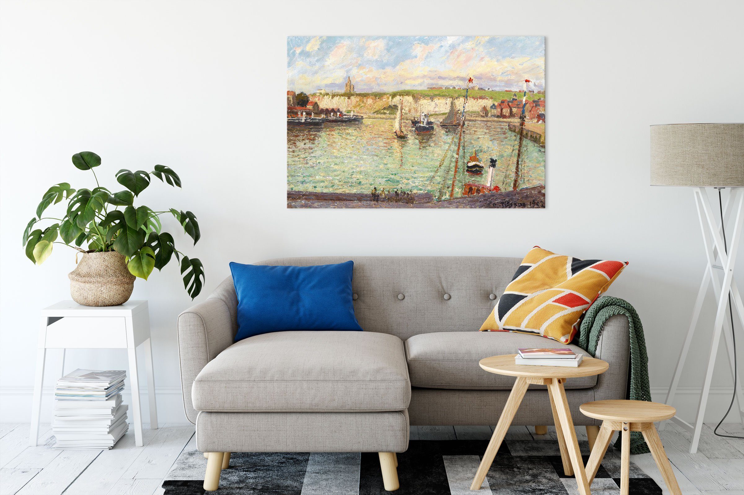 Pixxprint Leinwandbild Camille Pissarro - L'AVANT-PORT DE DIEPPE APRÈS-MIDI, Camille Pissarro - L'AVANT-PORT DE DIEPPE APRÈS-MIDI (1 St), Leinwandbild fertig bespannt, inkl. Zackenaufhänger
