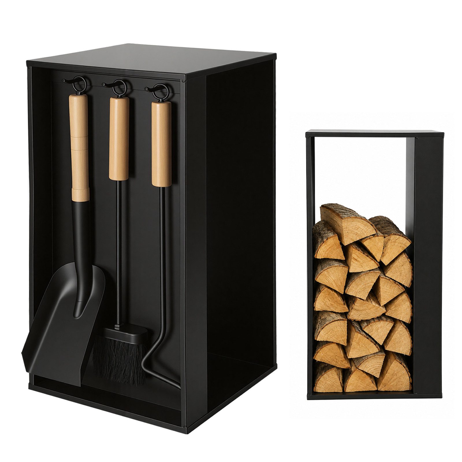 Clanmacy Kaminholzregal Kaminholzregal 54x29x29 cm mit 3-teiligem Kaminbesteck, Schwarz