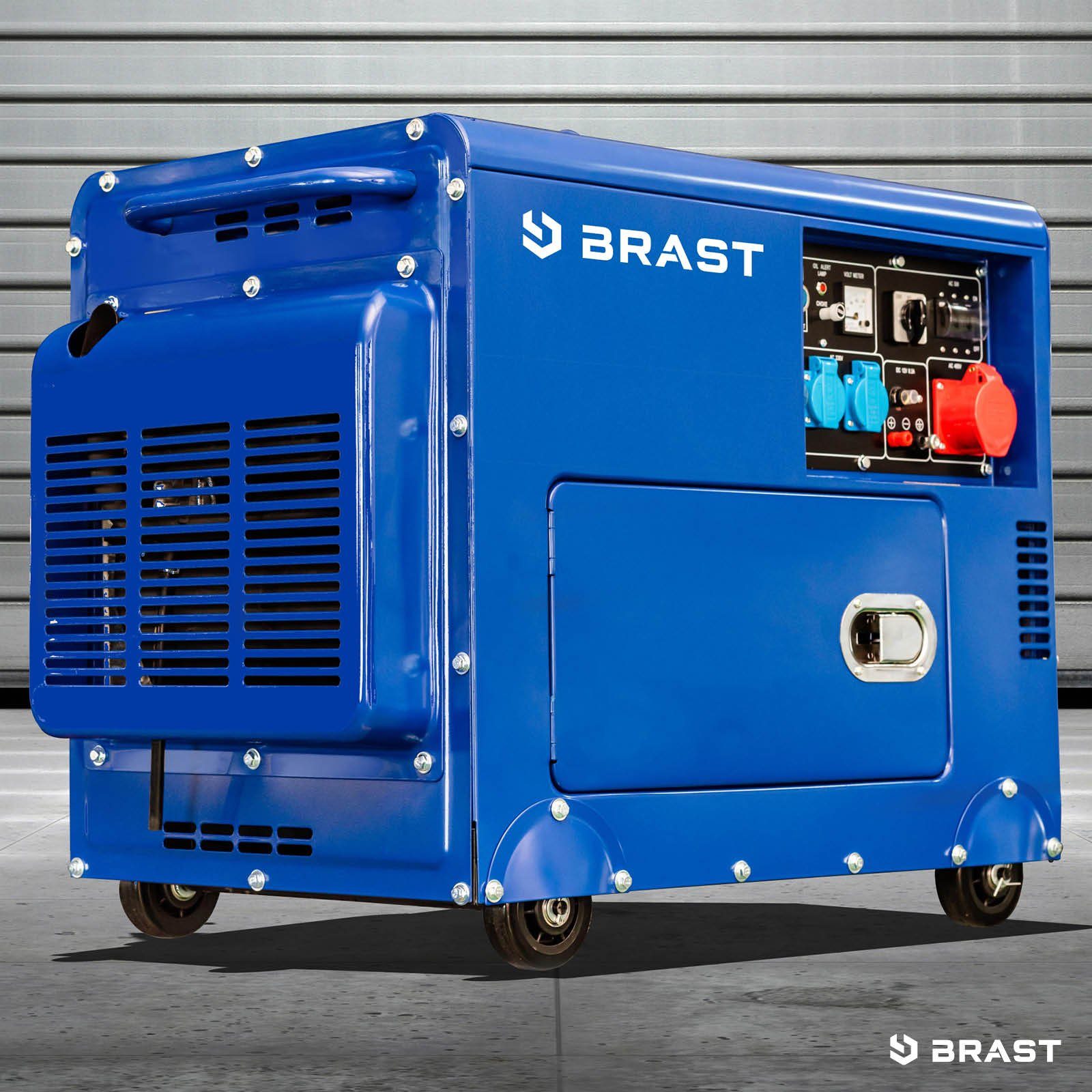 BRAST Генератори Diesel 5,7kW (7,7PS) mit 418cm³ 5000 Watt 4-Takt-Dieselmotor E-Start, (Zahlreiche Anschlüsse für flexiblen Einsatz lange Laufzeit), Generator Stromgenerator