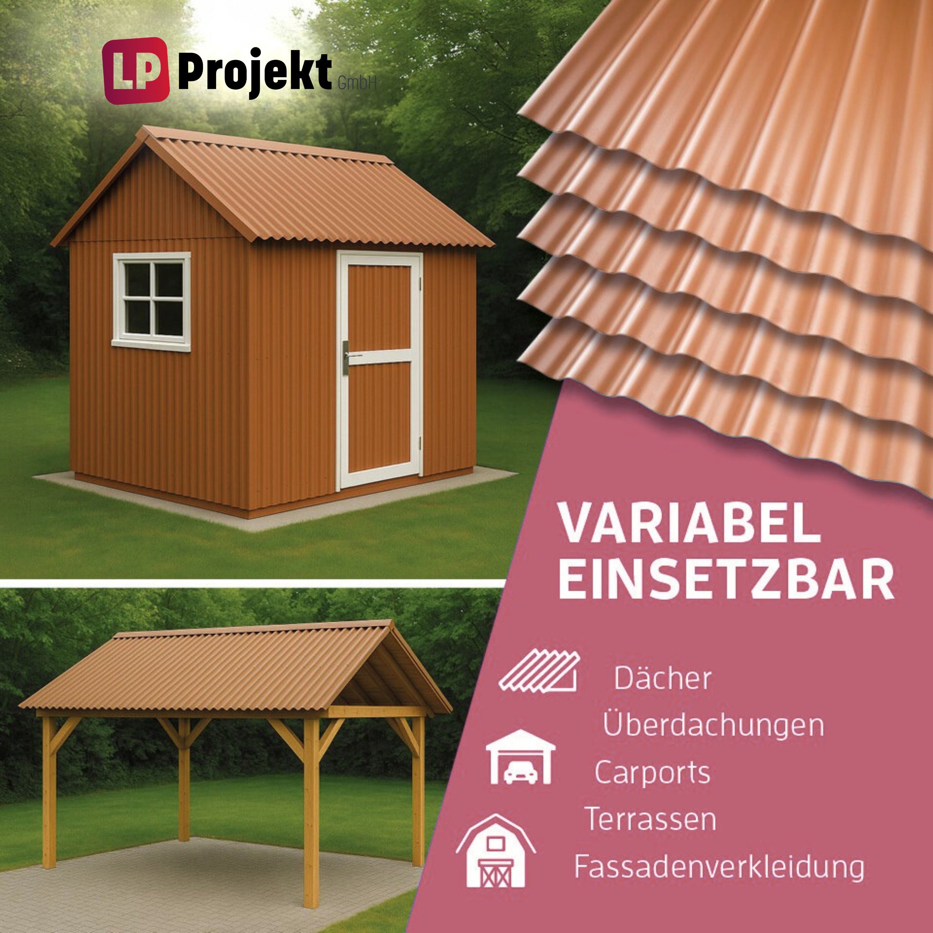 LP projekt Wellplatte Dach Kunststoff – Wetterfest & Langlebig für Überdachung, 1,2 mm, 10,53 m², (10-St., Einzelplatte oder 1er-/5er-/10er-Set), 90x117 cm Well – Bild 3 von 5