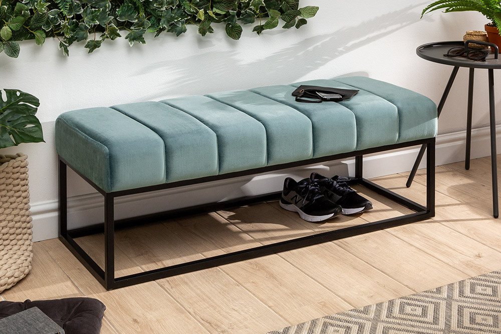 riess-ambiente Sitzbank PETIT BEAUTÉ 110cm salbei mint / schwarz · Flurbank mit Samt-Bezug (Einzelartikel, 1-St), Wohnzimmer · Metall · Schlafzimmer · Sitzkomfort · Modern Design