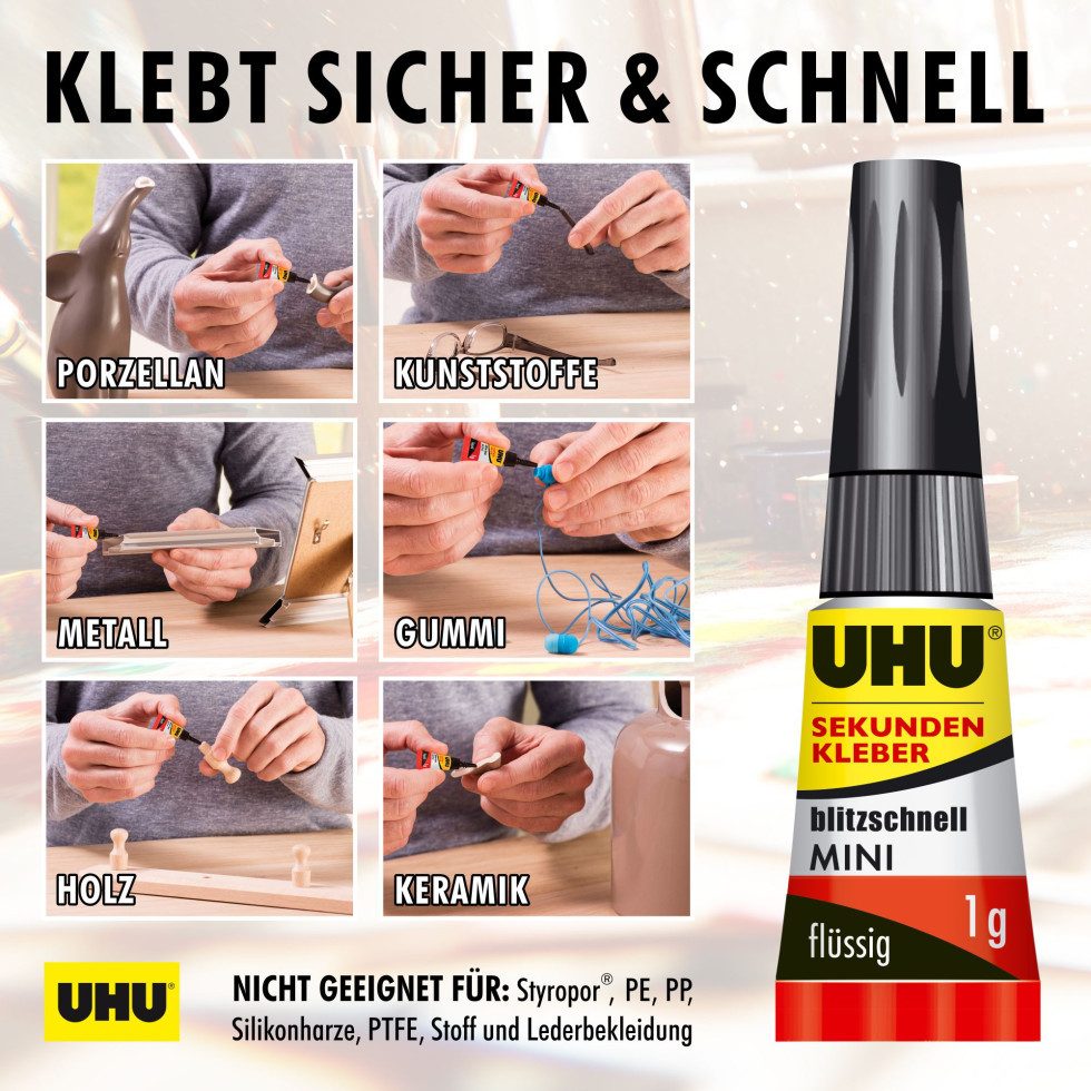 UHU Bastelkleber UHU Sekundenkleber blitzschnell Minis 3 g (3 x 1