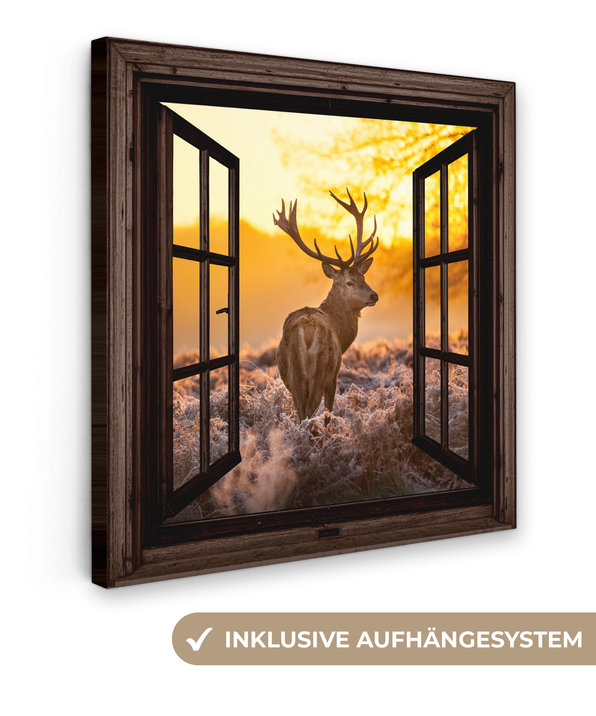 OneMillionCanvasses® Leinwandbild Hirsche - Herbst - Tiere - Natur - Wald - günstig online kaufen