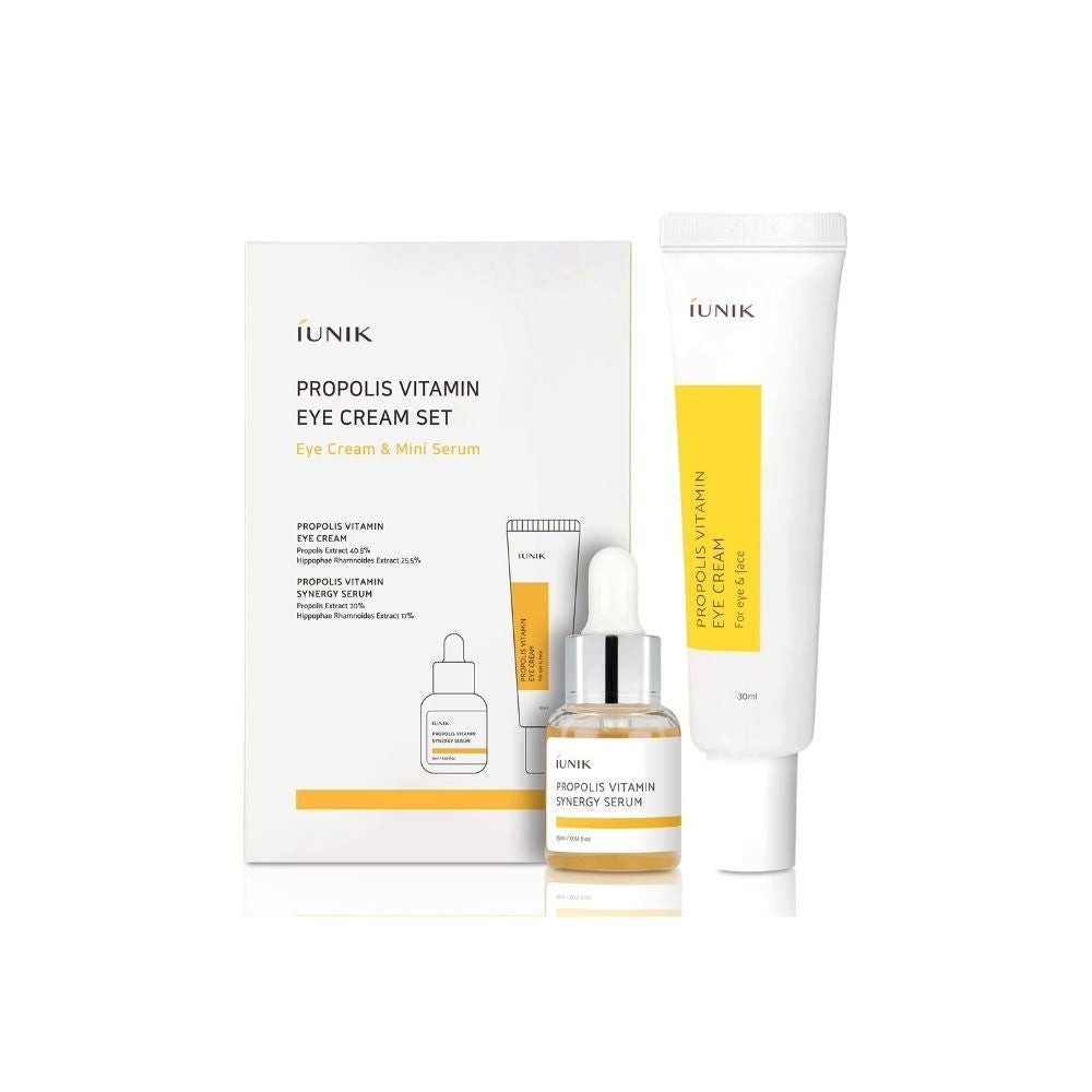 iUnik Augencreme iUNIK, Propolis Vitamin Eye Cream Set – 30 ml + 15 ml, Propolis-Vitamin-Anti-Aging-Set für Augencreme & Serum