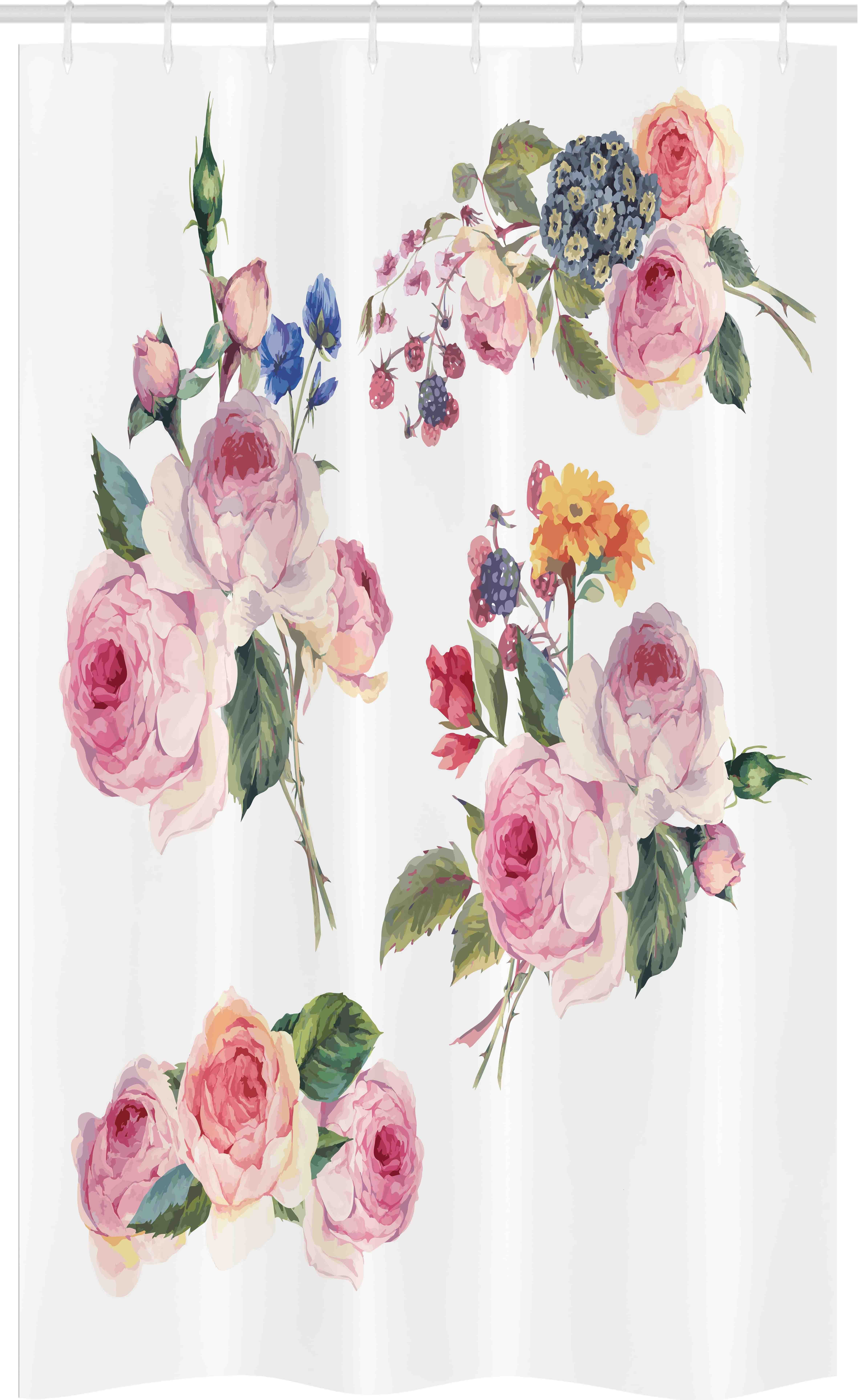 Abakuhaus Duschvorhang Badezimmer Deko Set aus Stoff mit Haken Breite 120 cm, Höhe 180 cm, Rose Englisch Wild Roses Bouquet