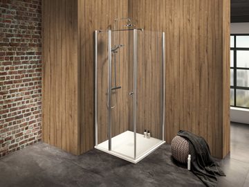 Dusbad Eckdusche Dusche Dusbad Vital 2 Drehtür an Festteil links + Duschwand rechts, BxT: 97x105 cm, ESG-Glas