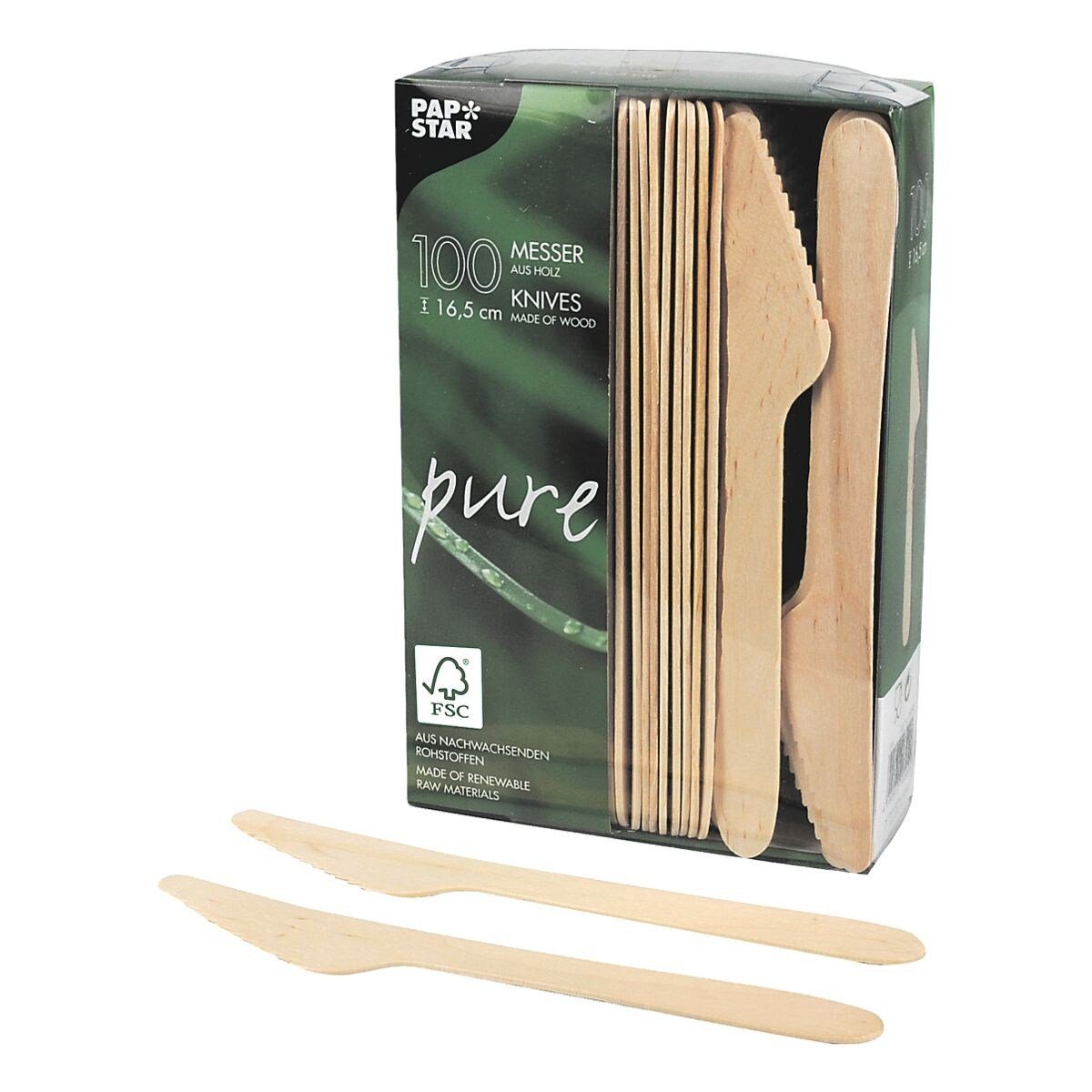 PAPSTAR Одноразовый нож pure (100 Stück), Birkenholz, biologisch abbaubar, 100 Stück