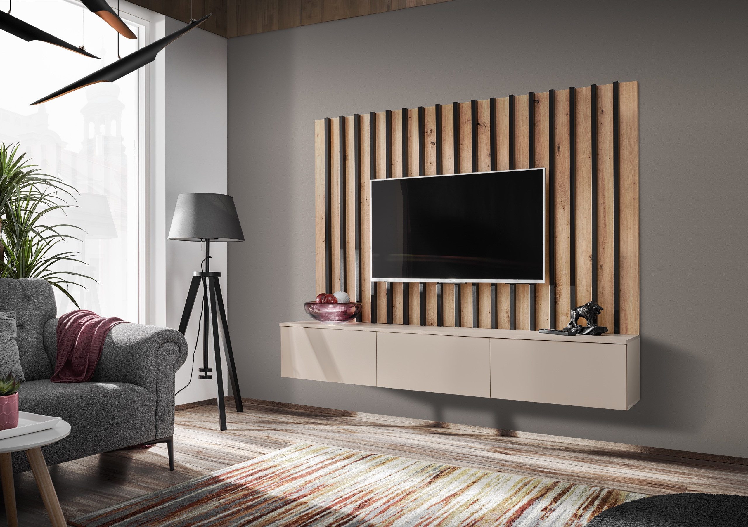 ASM-Moebel Wohnwand Wohnwand VERTI II mit Push-Click System und Lamellen, M günstig online kaufen