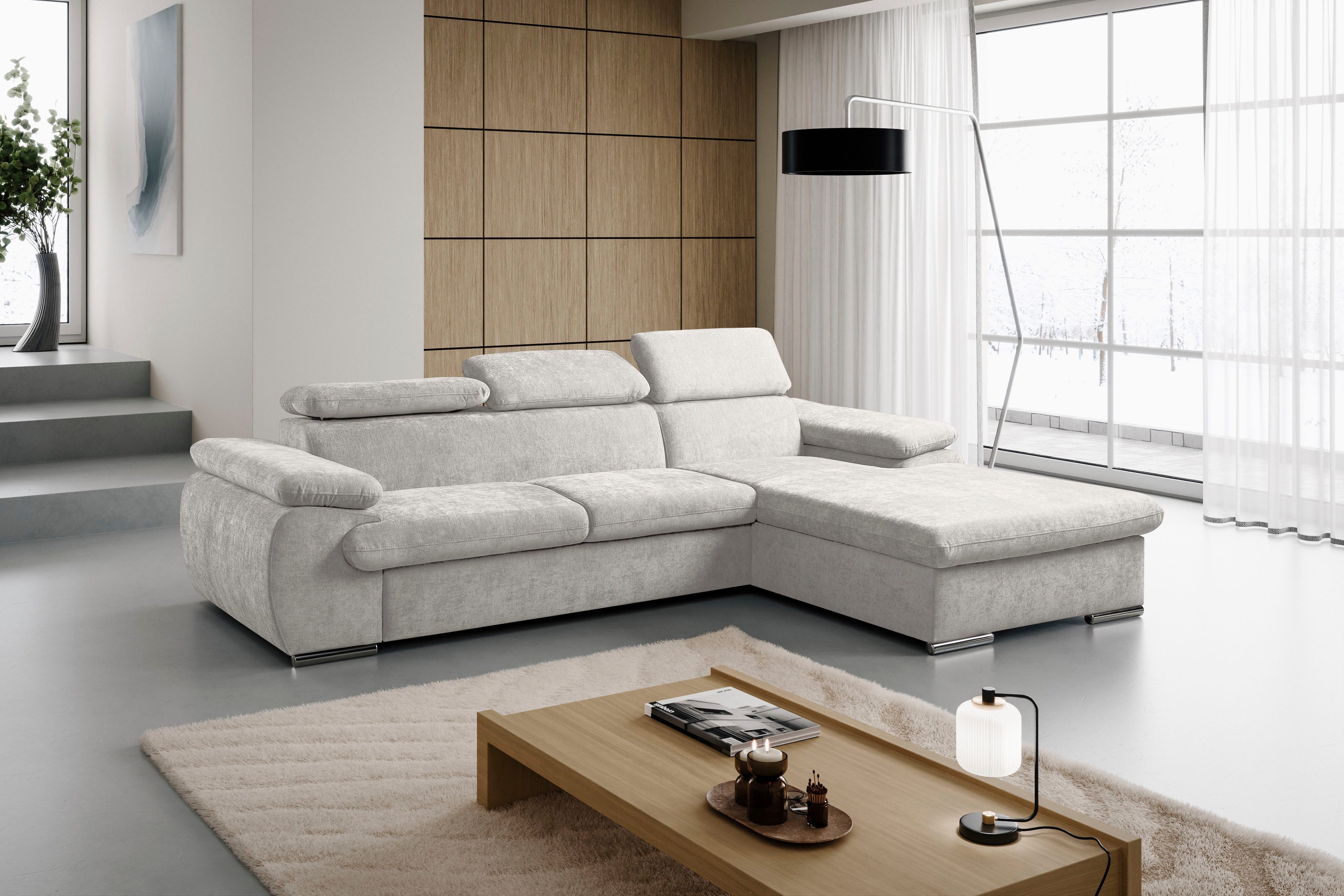 WERK2 Ecksofa Cosmo 282 x 192 cm modern & bequem, Multifunktionen, Bettfunktion, Chenille, L-Form, XXL, Schlaffunktion, Bettkasten