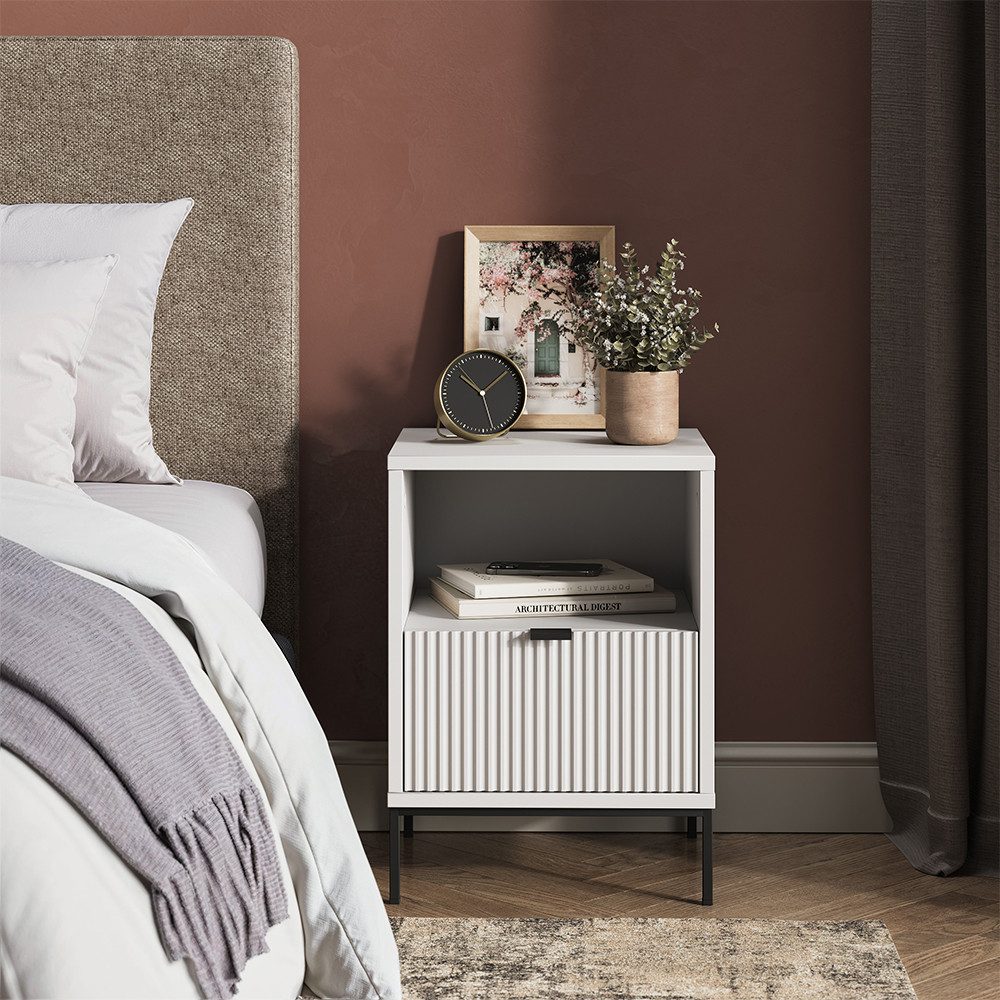 Vicco Nachtschrank Eliza, Weiß, 40 x 55 cm mit 1 Schublade (1-St)