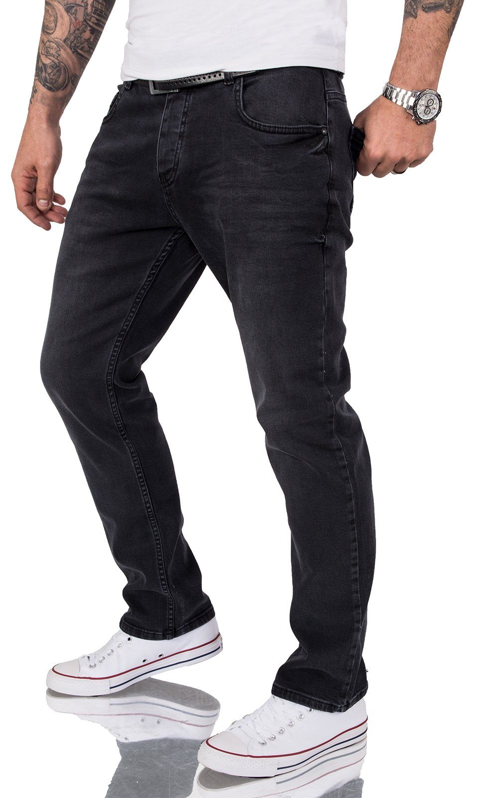 Rock Creek Regular-fit-Jeans Herren Jeans Stonewashed Dunkelgrau RC-2157 günstig online kaufen