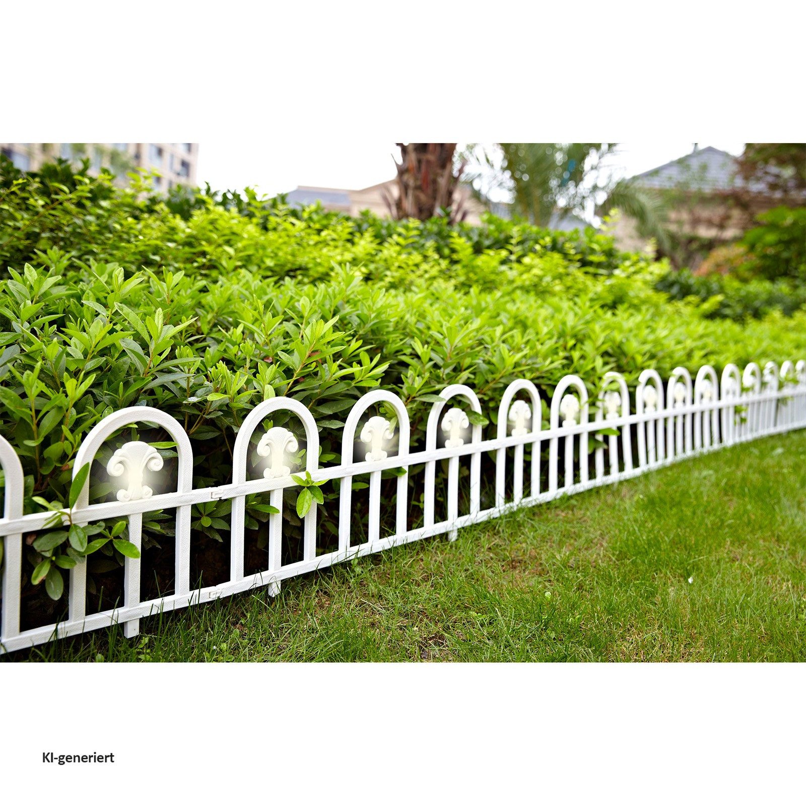 HTI-Living Beetbegrenzung Beeteinfassung 240 cm Bögen mit Lichterkette, LxH: 60x30 cm, Set, 4 Zaunelemente inkl. Solarbeleuchtung, Zierzaun Beetbegrenzung Beetumrandung