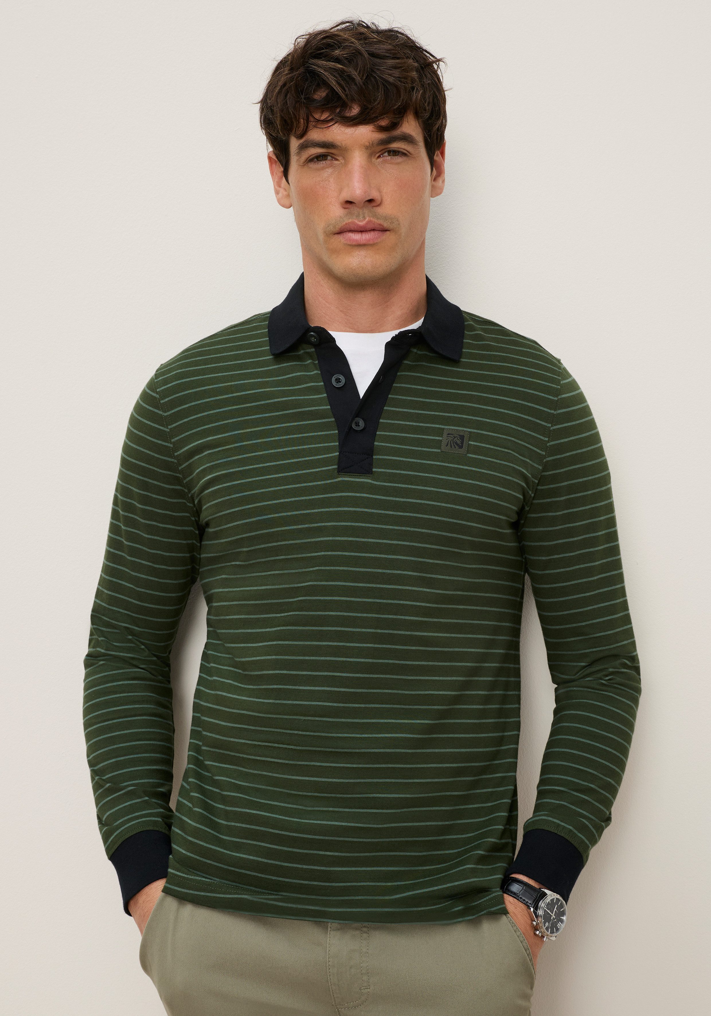 Man's World Poloshirt Normale Passform, mit Langarm, mit Polokragen, geringeltes Design