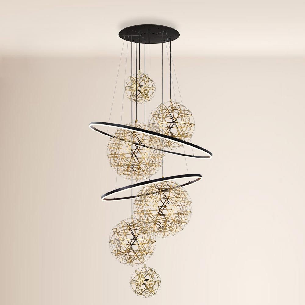 s.luce Pendelleuchte Fusion LED Galerieleuchte XXL Schwarz/Goldfarben, Warmweiß