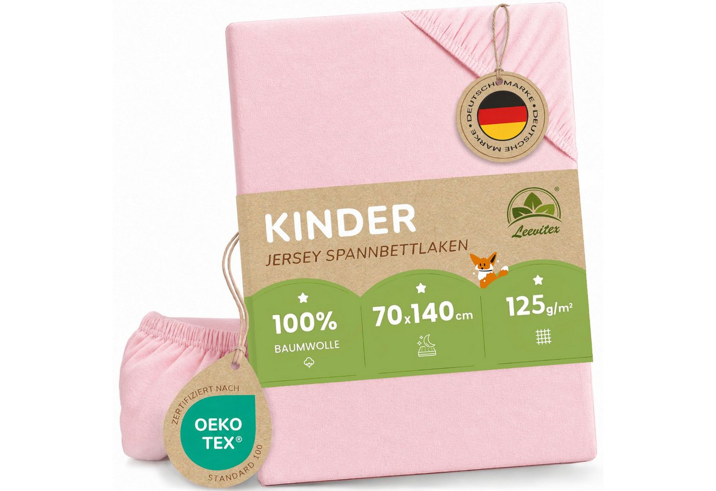 leevitex® Spannbettlaken in verschiedenen Größen und Farben, Jersey aus 100% Baumwolle, Jersey, Gummizug: rundum, (1 Stück), für Kinder- & Standardmatratzen, OEKO-TEX® STANDARD 100 zertifiziert
