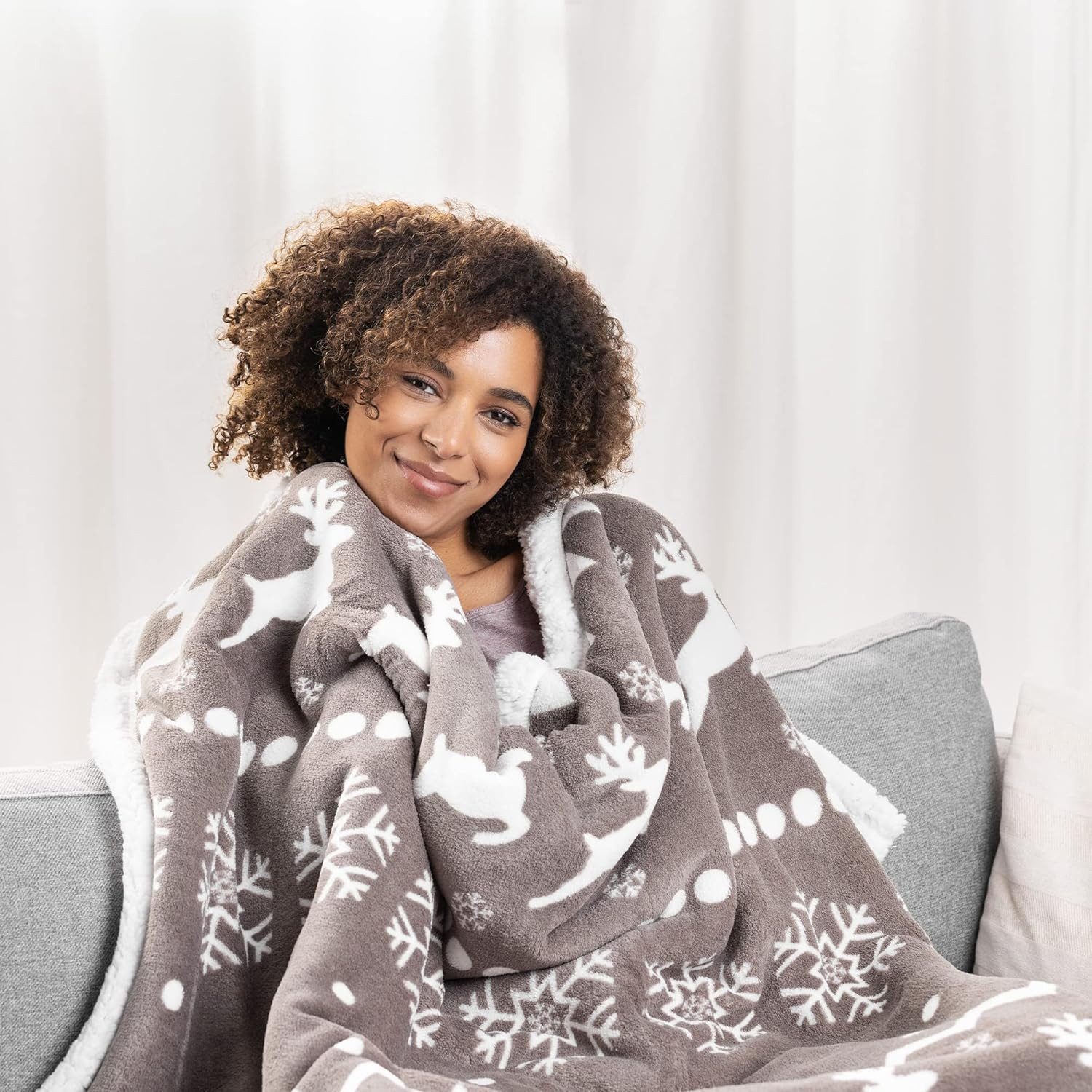 Wohndecke JEMIDI Kuscheldecke 150x200 cm, Sherpa, Norweger Design, taupe, JEMIDI – Bild 4 von 5